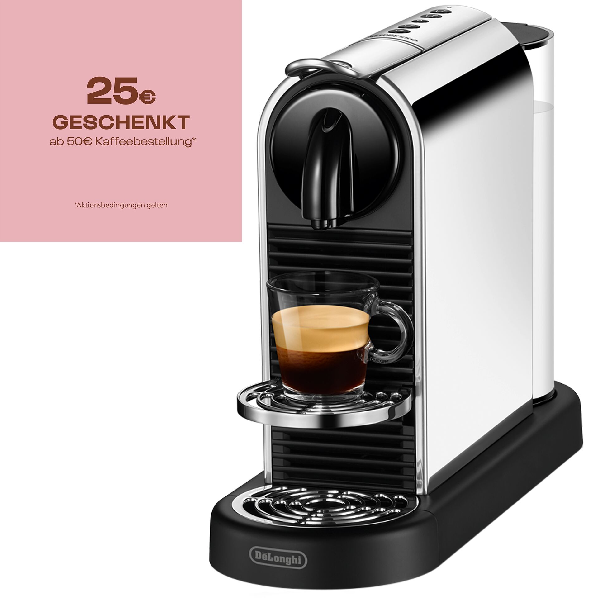 Pokal, Getränk, Kaffee, Kaffeetasse, Espresso, Kaffeekapselmaschine, Espressomaschine, Kaffeezubereitung, Kapselsystem, Chrom/Schwarz, Kaffeemaschine, Espressomaschine, Kapselmaschine, Tassenportion, Chrom/Metallic