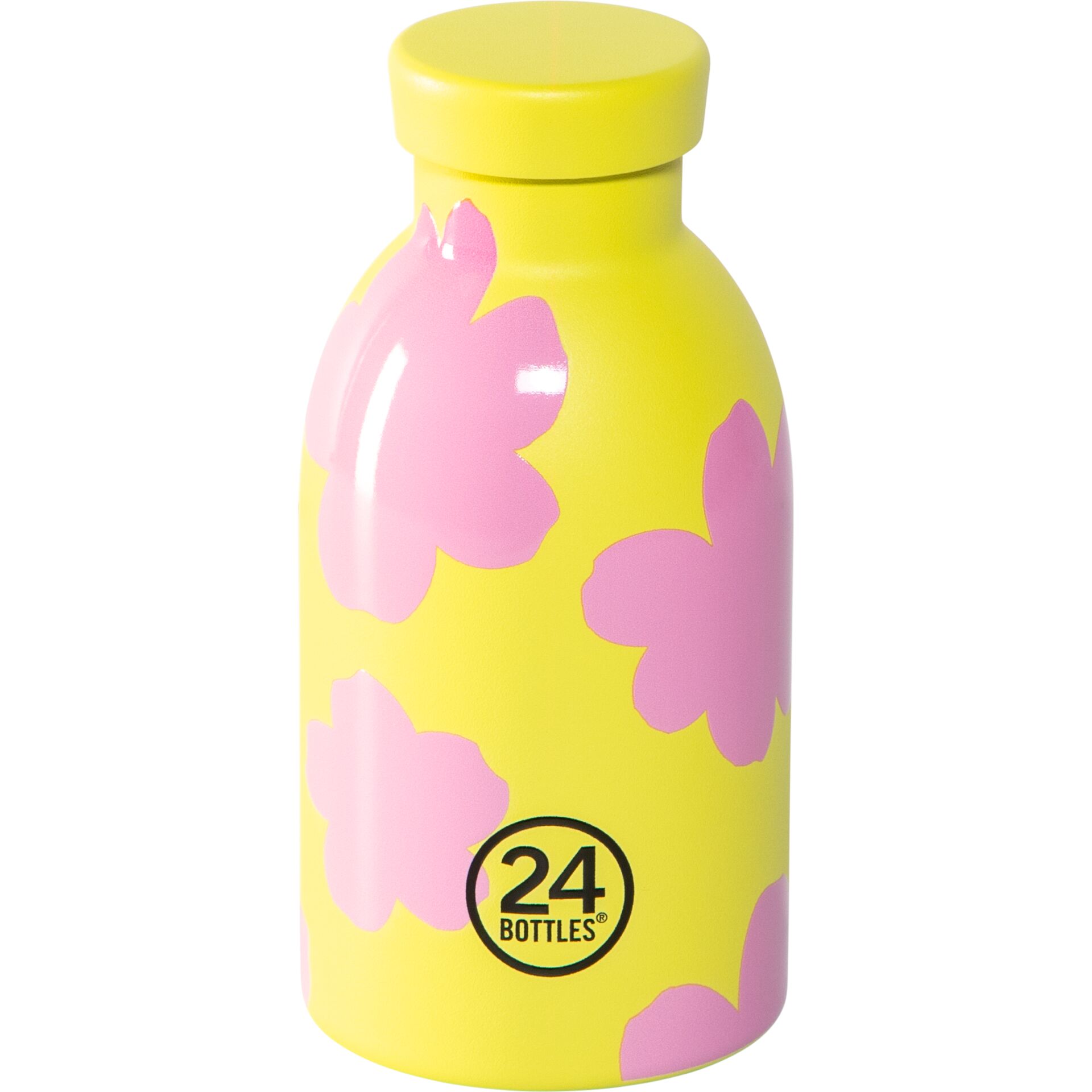 Flasche, Wasserflasche, Gelb, Rosa Blütenmuster, 24 BOTTLES