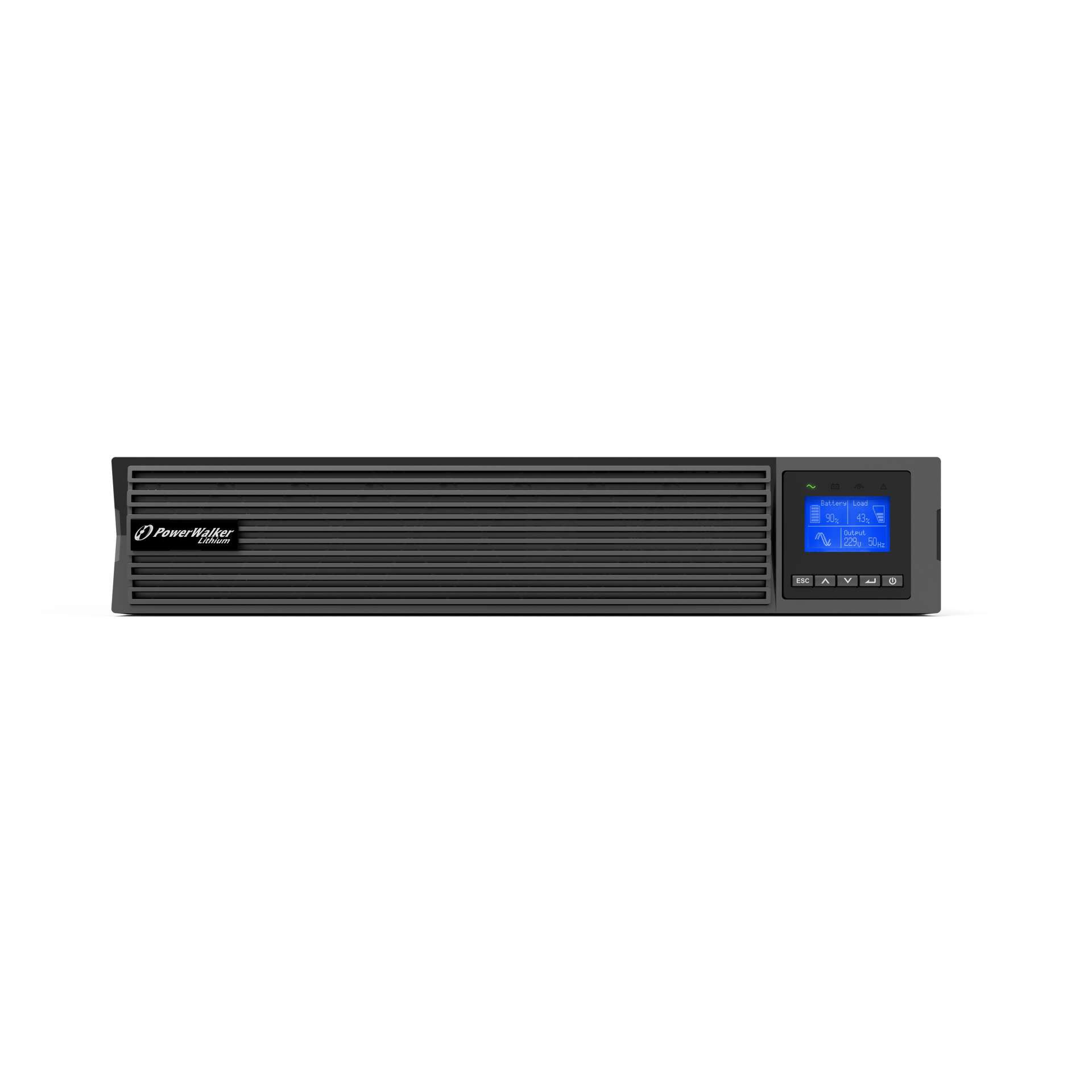 USV-Netzteil, Racknetzteil, LCD-Anzeige, Gehäuse grau, Belüftungsgitter