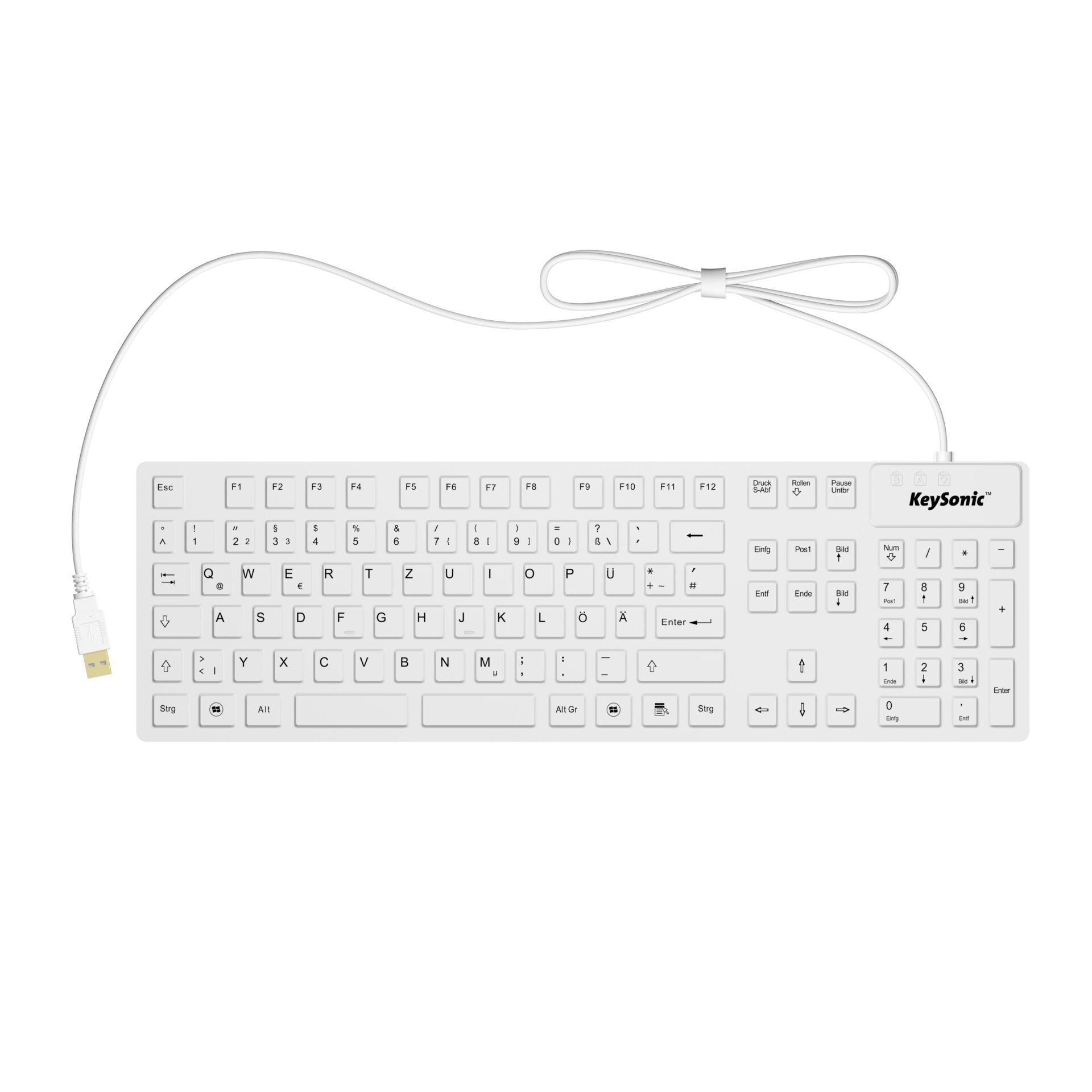 Tastatur, QWERTZ, Schwarzes Keyboard, Vollständige Größe, USB-Verbindung, Tastatur, Kabelgebunden, USB-Anschluss, Weiß, Ziffernblock