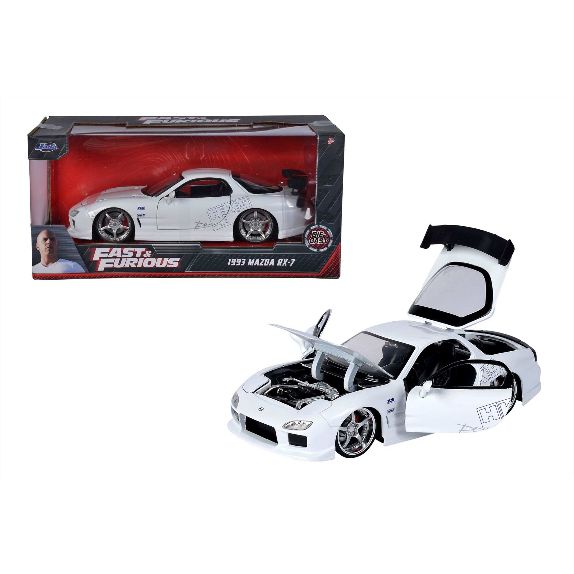 Modellauto, Mazda RX-7, Weiße Karre, Die-cast, Türöffner-Details