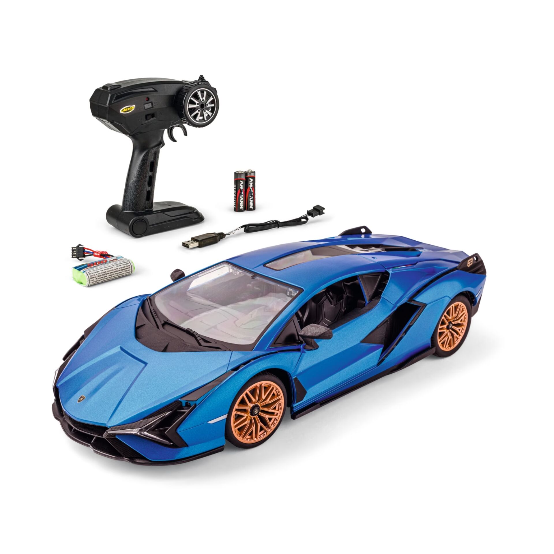 RC-Auto, Lamborghini, Blaues Auto, Fernsteuerung, Batterie-Set