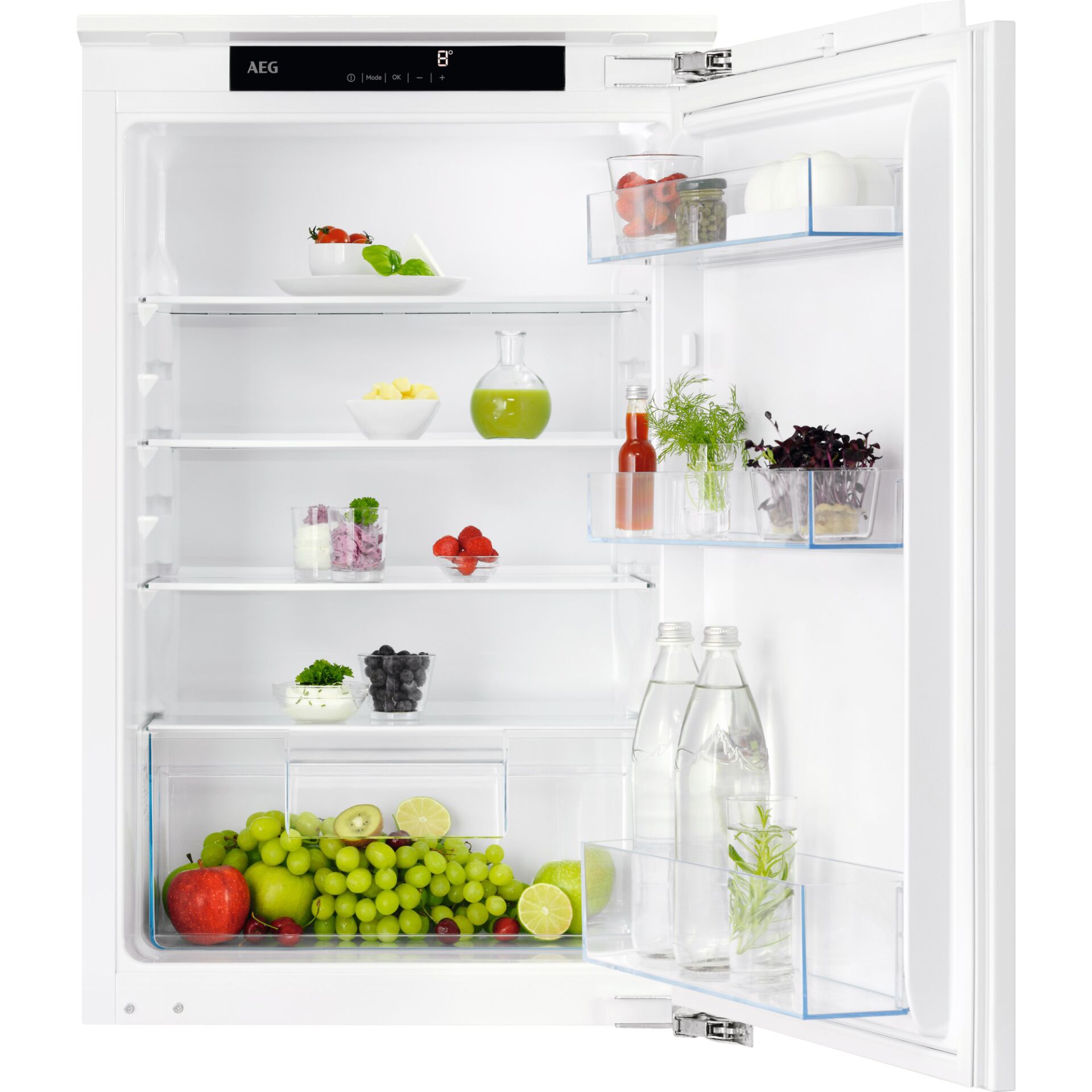 Kühlschrank, Einbaugerät, Glasregal, Weiß, Frischefach