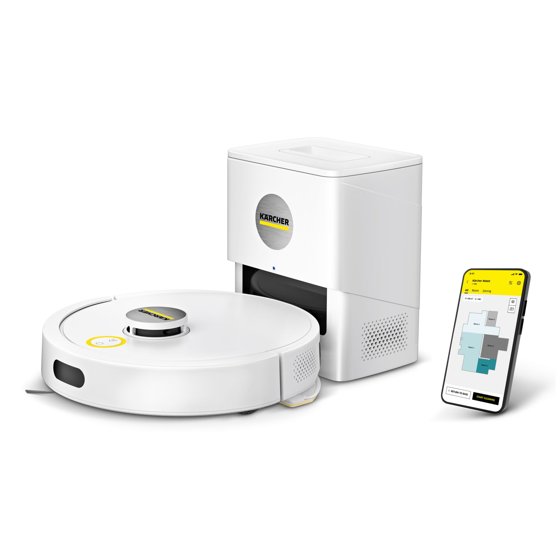Roboterstaubsauger, Saugroboter, Reinigungsroboter, Ladestation, Smartphone-App