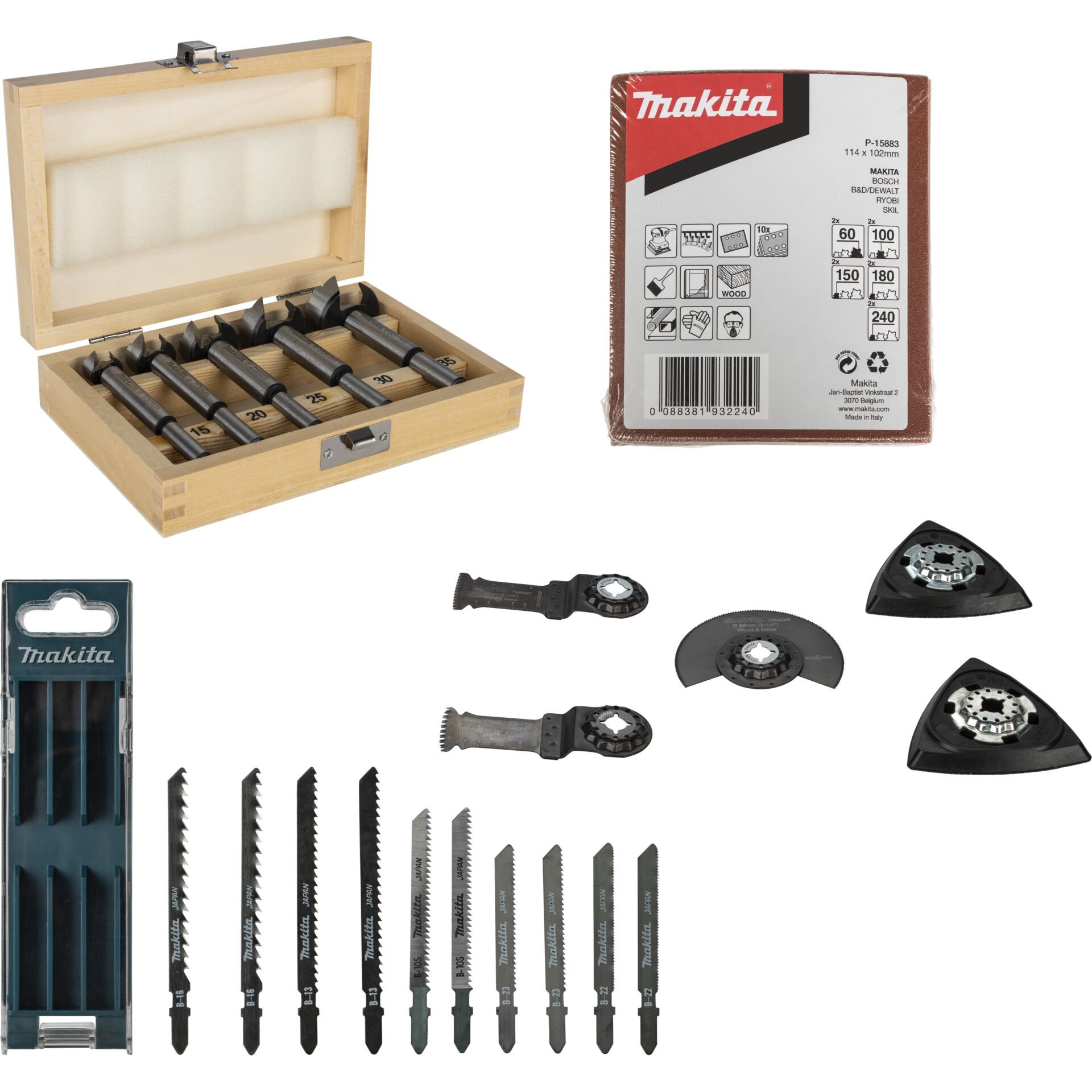 Stichsägeblätter, Bohrer-Satz, Sägeschiene, Holz-Metall-Schnitte, Makita Zubehör
