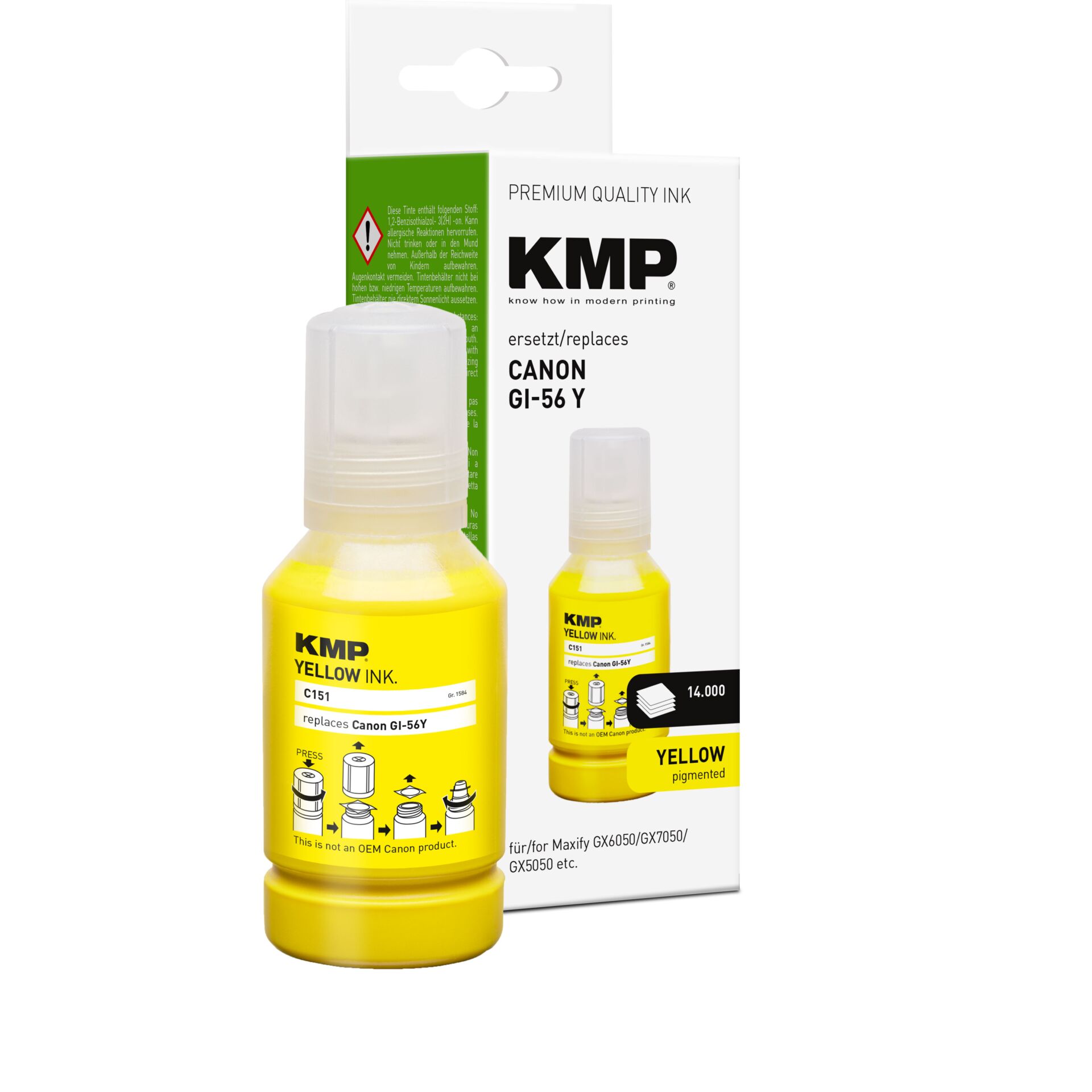 Flasche, Kosmetik, Sonnenschutz, QR Code, gelb, Tintenpatrone, Tintenfarbe, GI-56Y, KMP