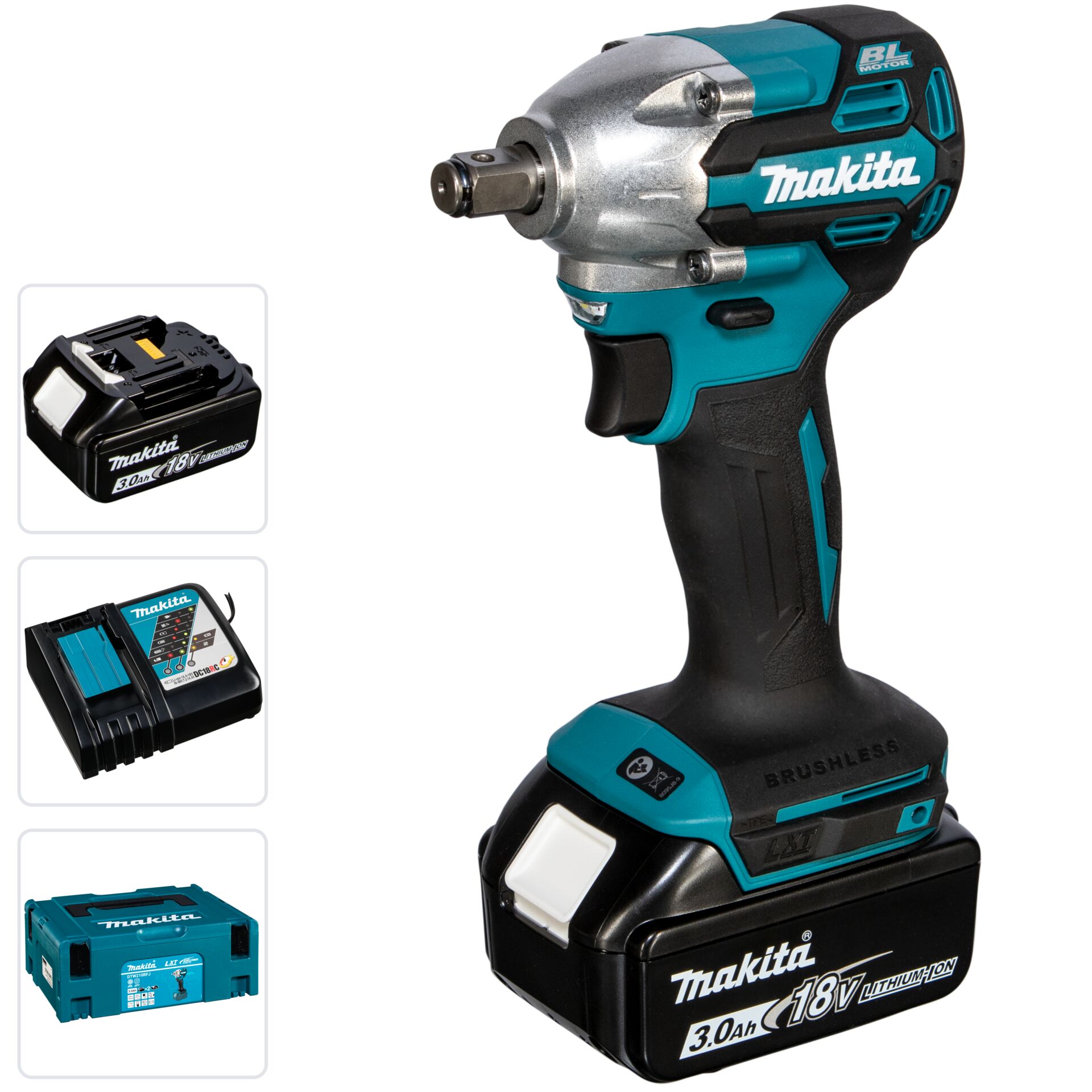 Akkuschrauber, Schrauber, 18V, Teal, Makita, Akku-Schlagschrauber, 18-Volt-Akku, bürstenloser Motor, 3-Ah-Akku, Ladegerät inklusive