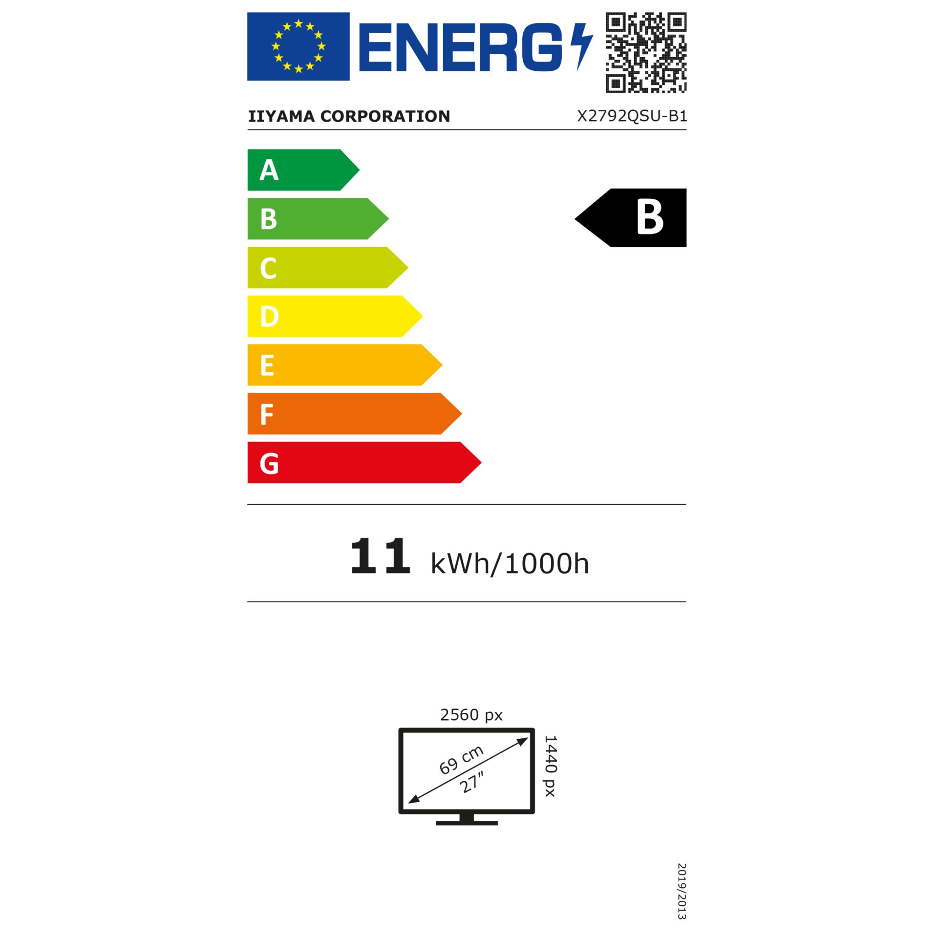 Energieetikett, 7-Spektrum, 11 kWh/1000h, Bildschirmgröße 27 Zoll, TV/Monitor