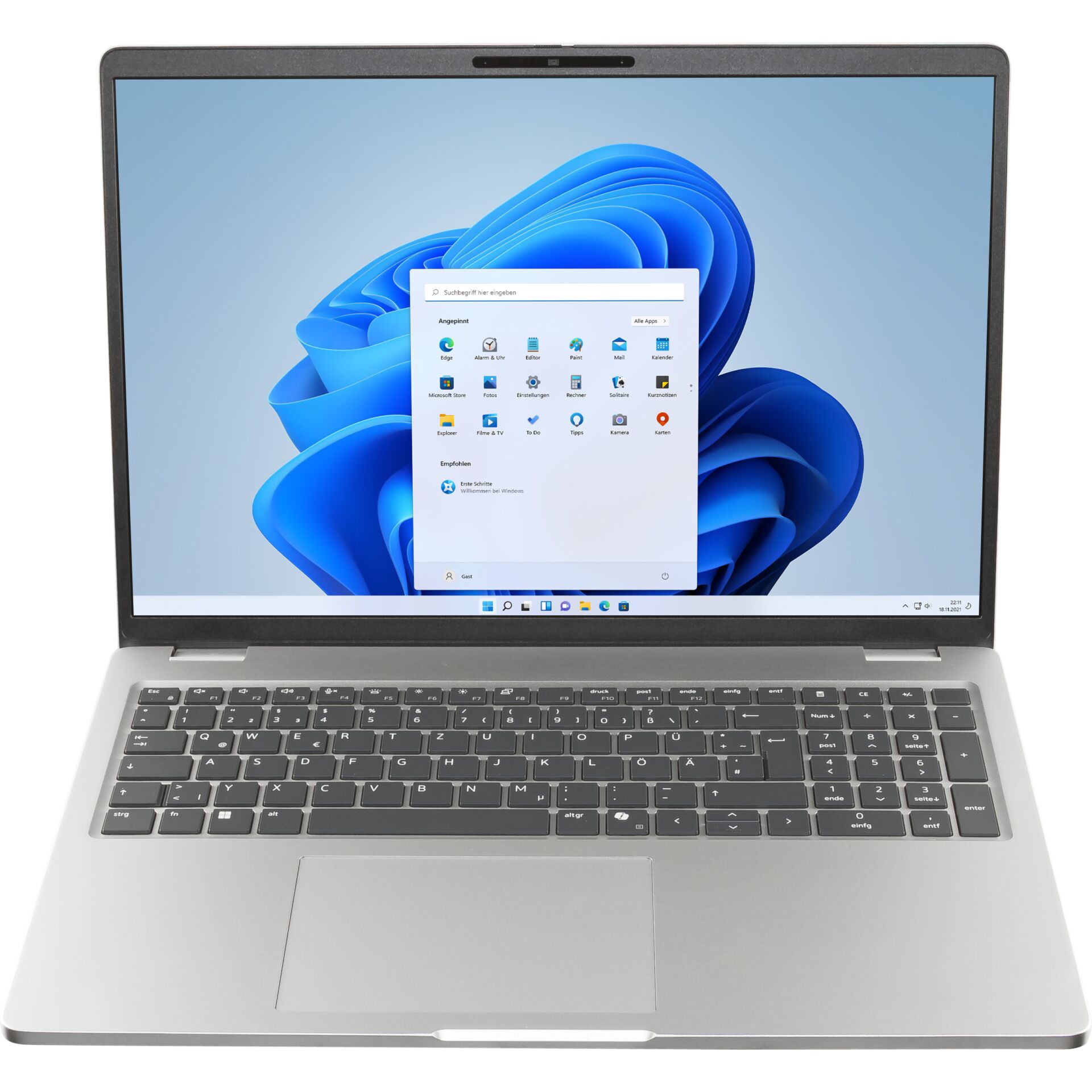 laptop, notebook, 14-Zoll, silbern, Tastatur