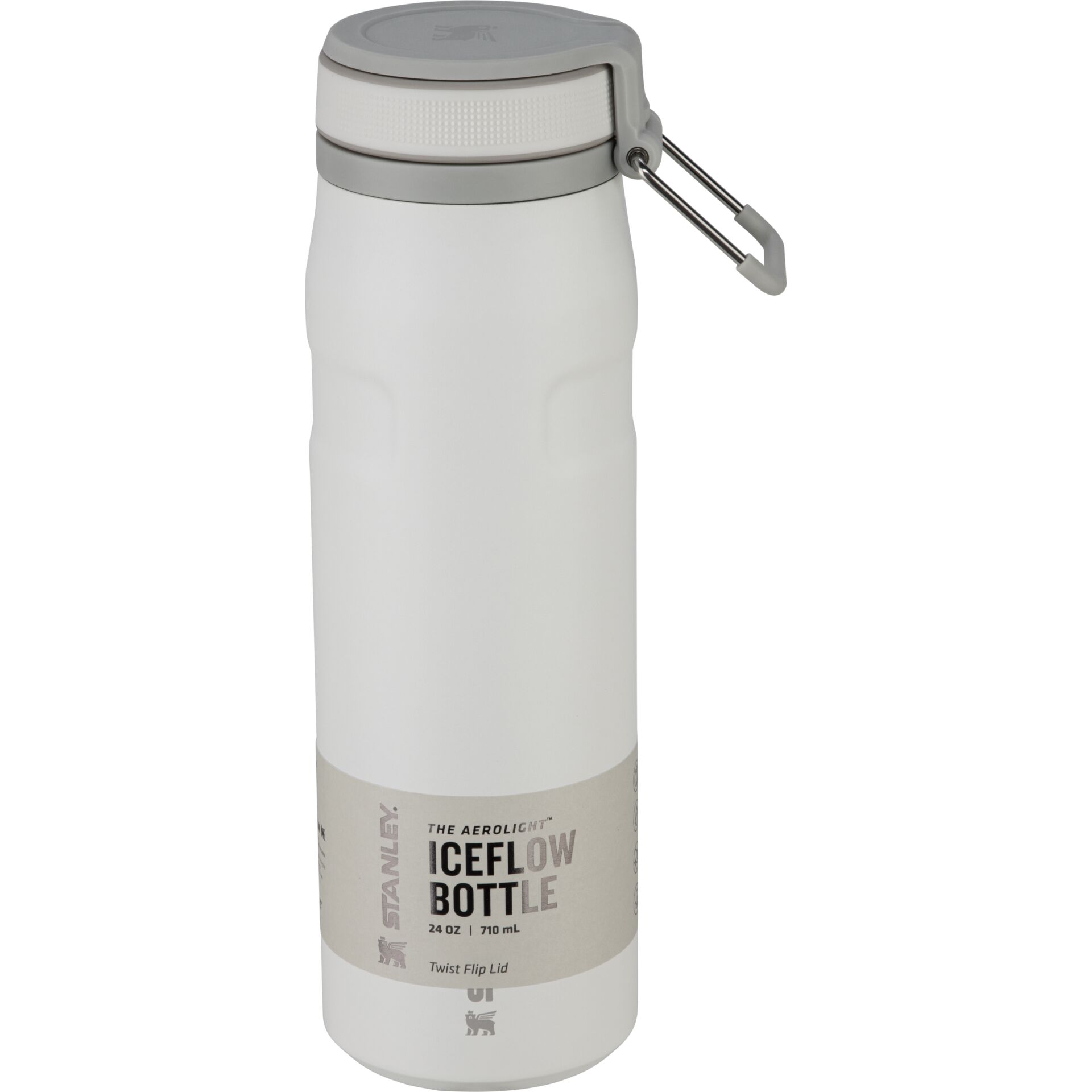 Wasserflasche, Stahl, Graue Deckel, Karabiner, Twist-Lid Flasche