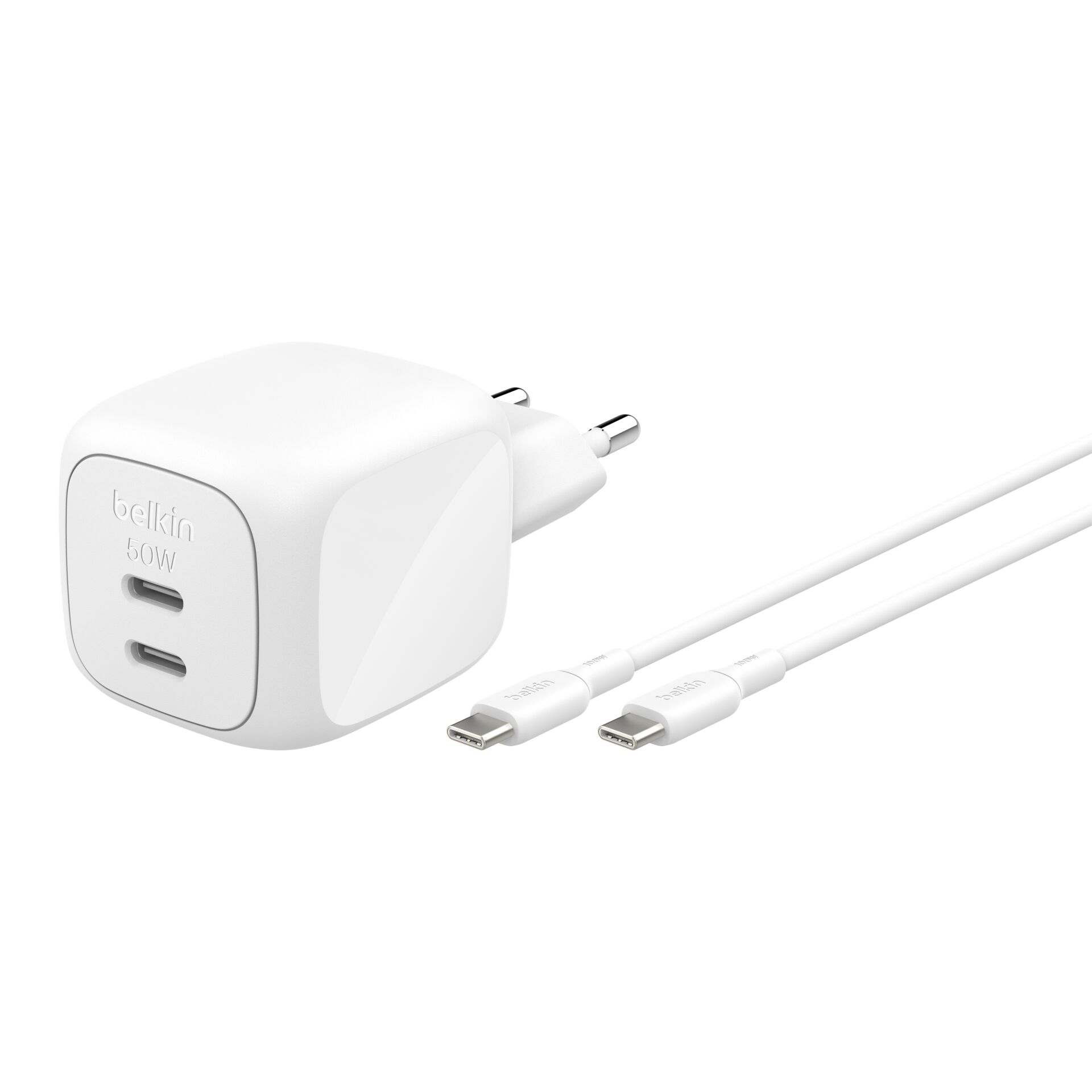 Ladegerät, USB-C, Wandadapter, 2x USB-C, Weiß