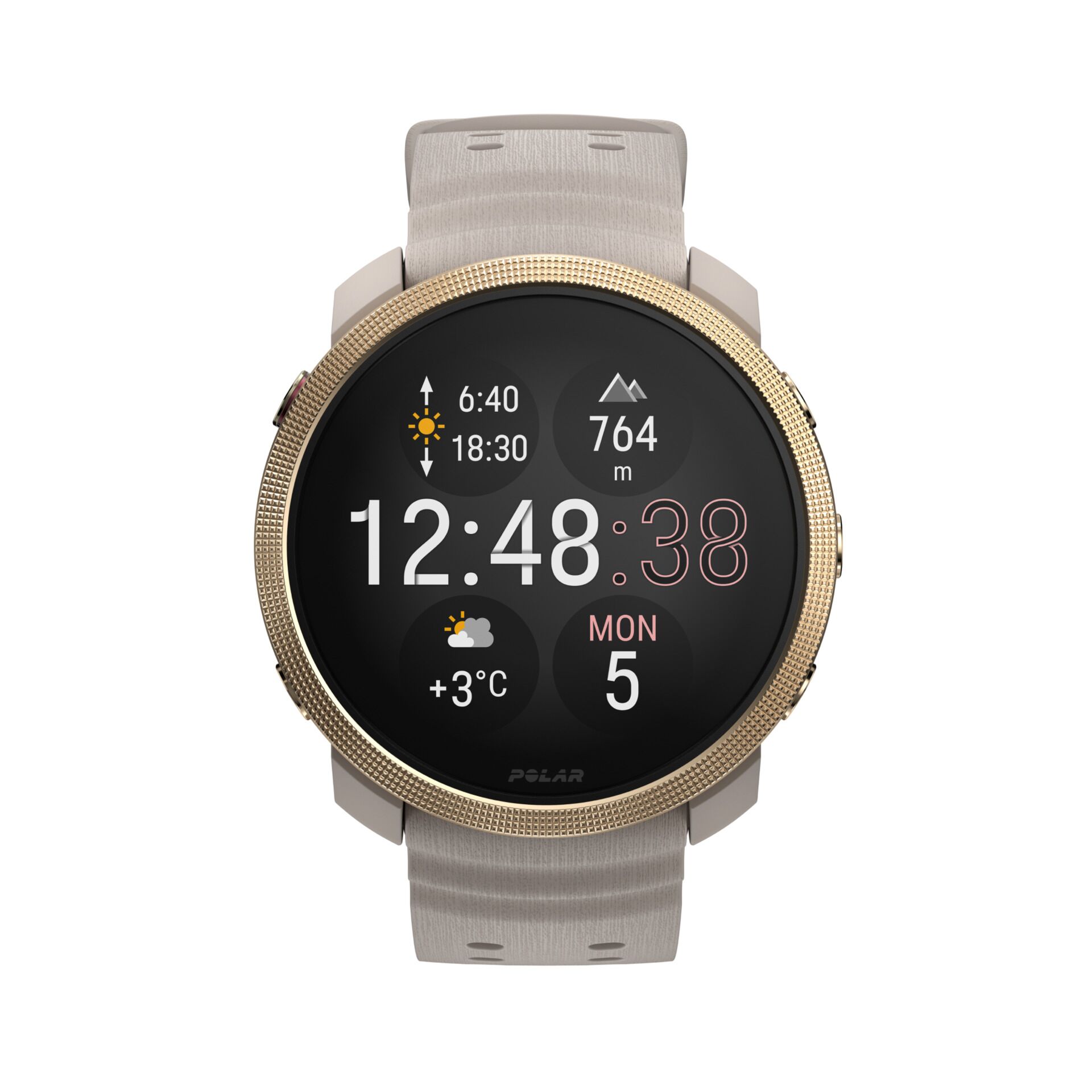 smartwatch, GPS, runder bildschirm, goldfarbig, silicone-band