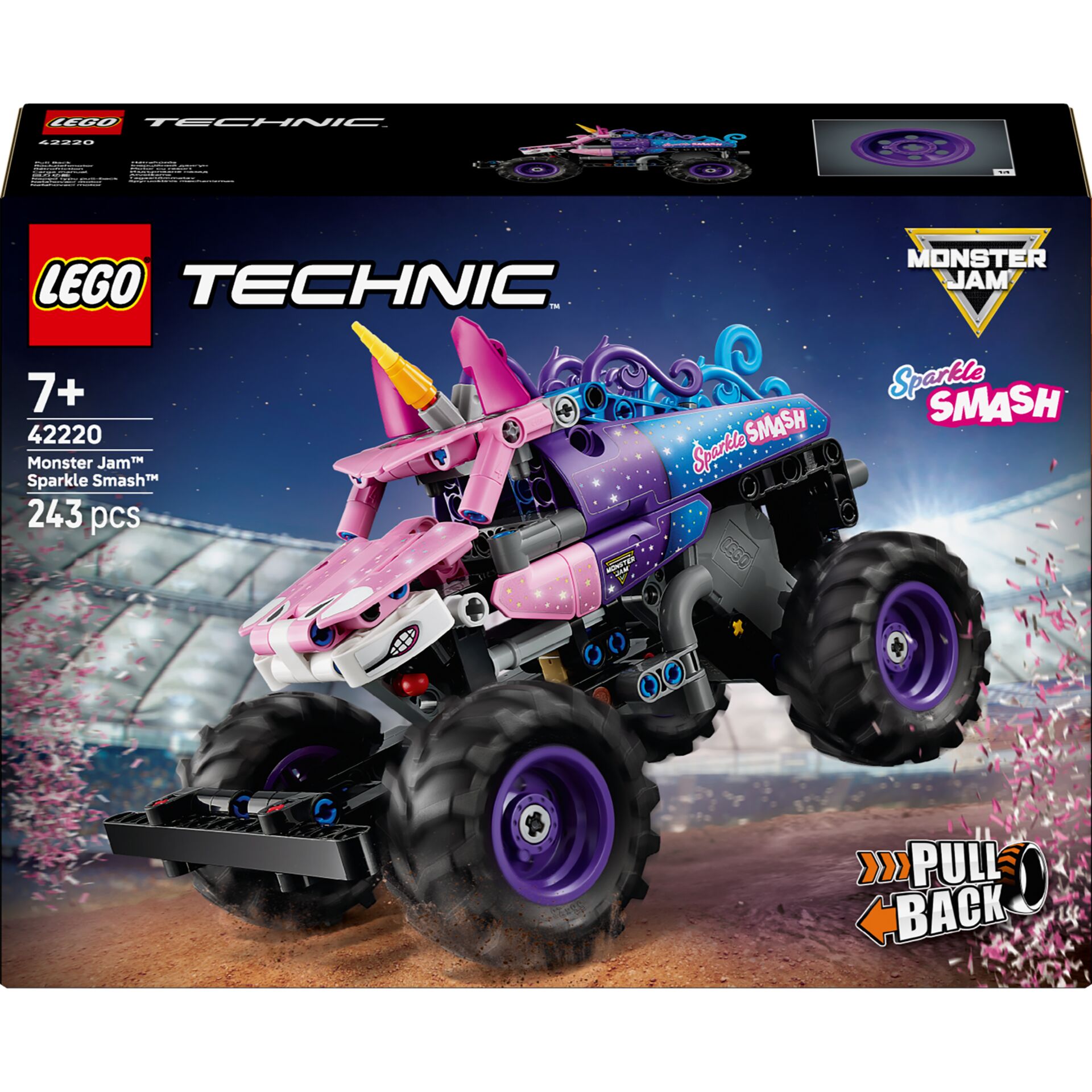 Monster Jam, Sparkle Smash, Lightning pink monster truck, Lego Technic, 4x4 vehicle