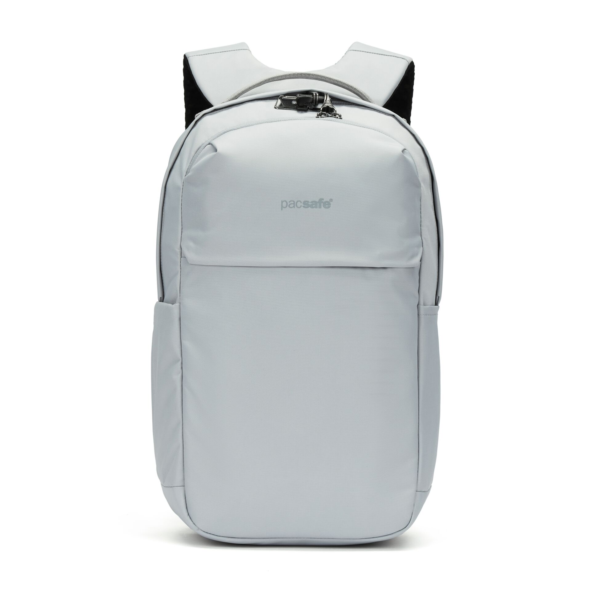 Rucksack, hellgrau, gepaddete Schultergurte, Reißverschluss oben, Vortasche