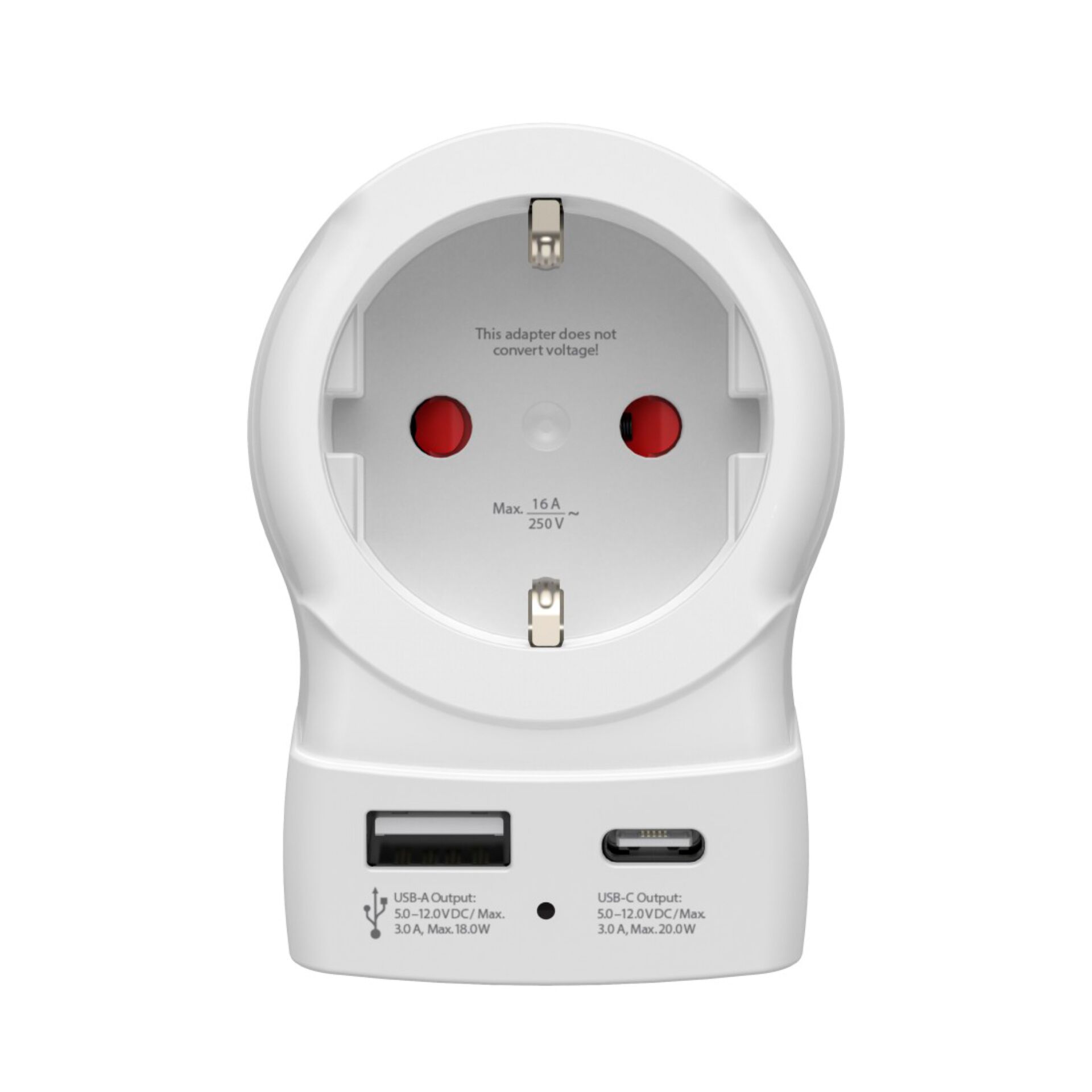 Adapter, Power socket, EU plug, USB-A port, USB-C port