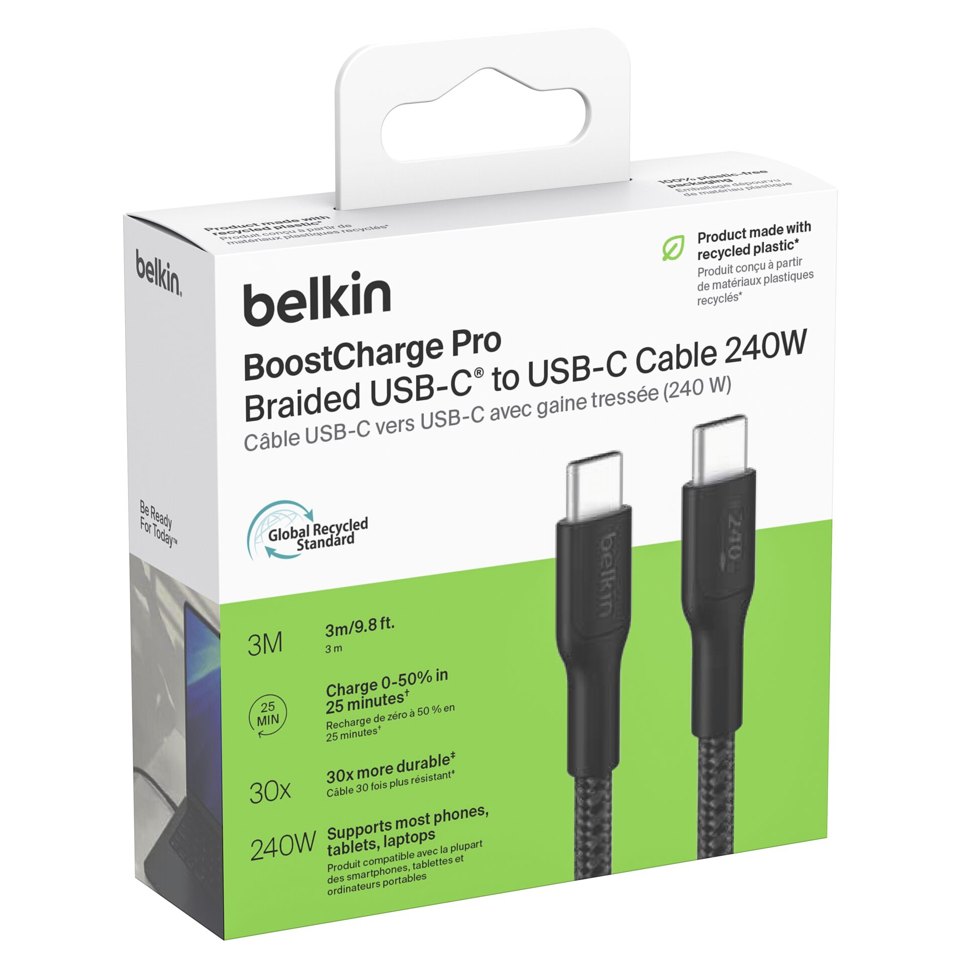USB-C-Kabel, Geflochtenes Kabel, 240W, Belkin, Verpackung
