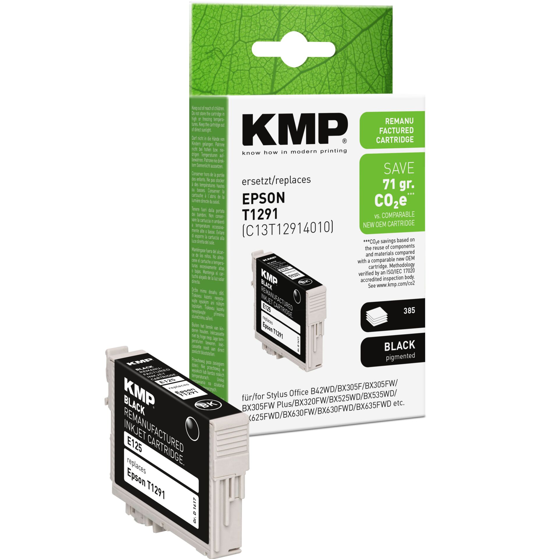 Adapter, Elektronik, Computer-Ausrüstung, Computerausrüstung, QR-Code, Tinte, Tintenpatrone, Epson T1291, KMP Tintenpatrone, Schwarz pigmentiert