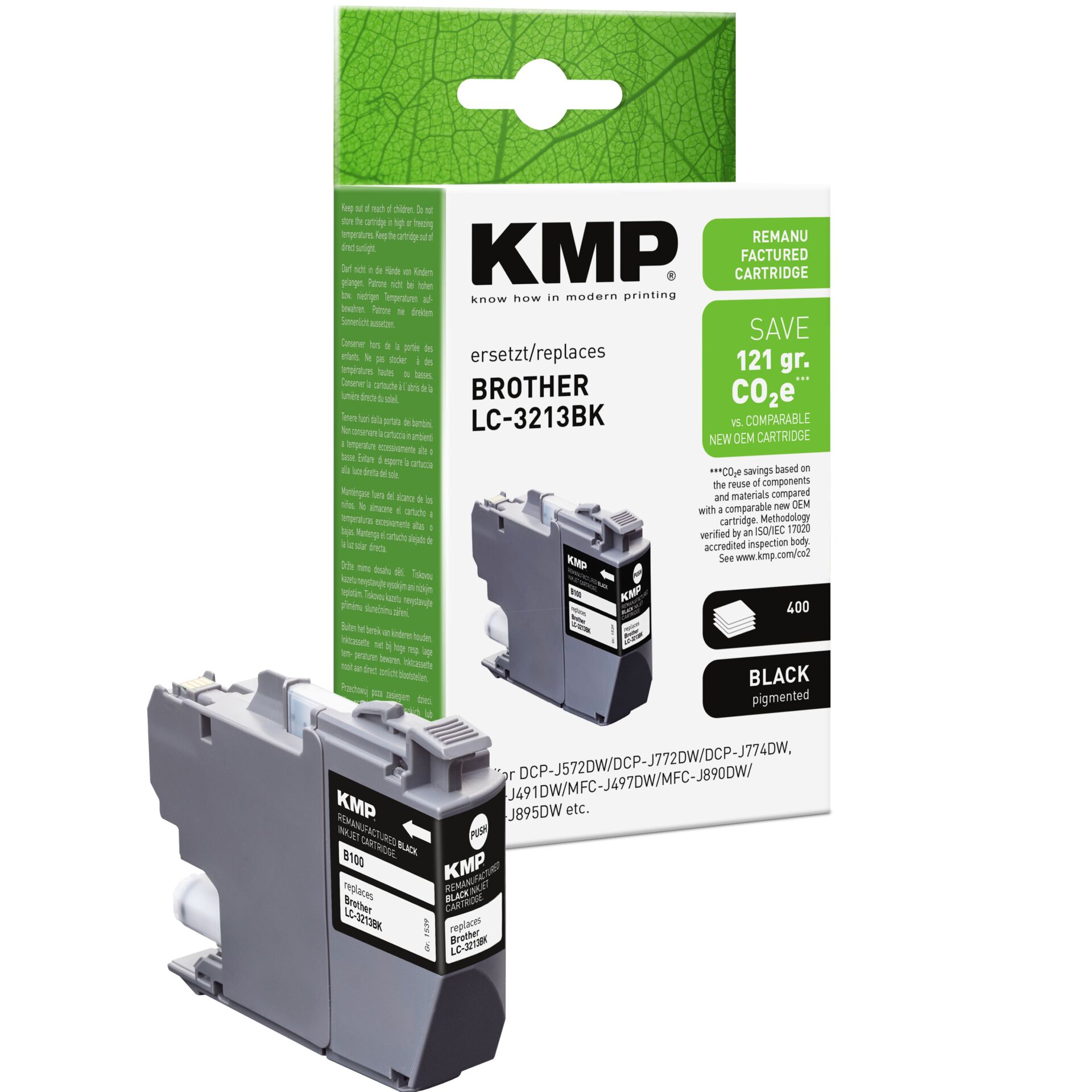 Adapter, Elektronik, QR Code, KMP Tintenpatrone, Brothert LC-3213BK, Druckerpatrone, Tintenpatrone schwarz, Remanufactured cartridge