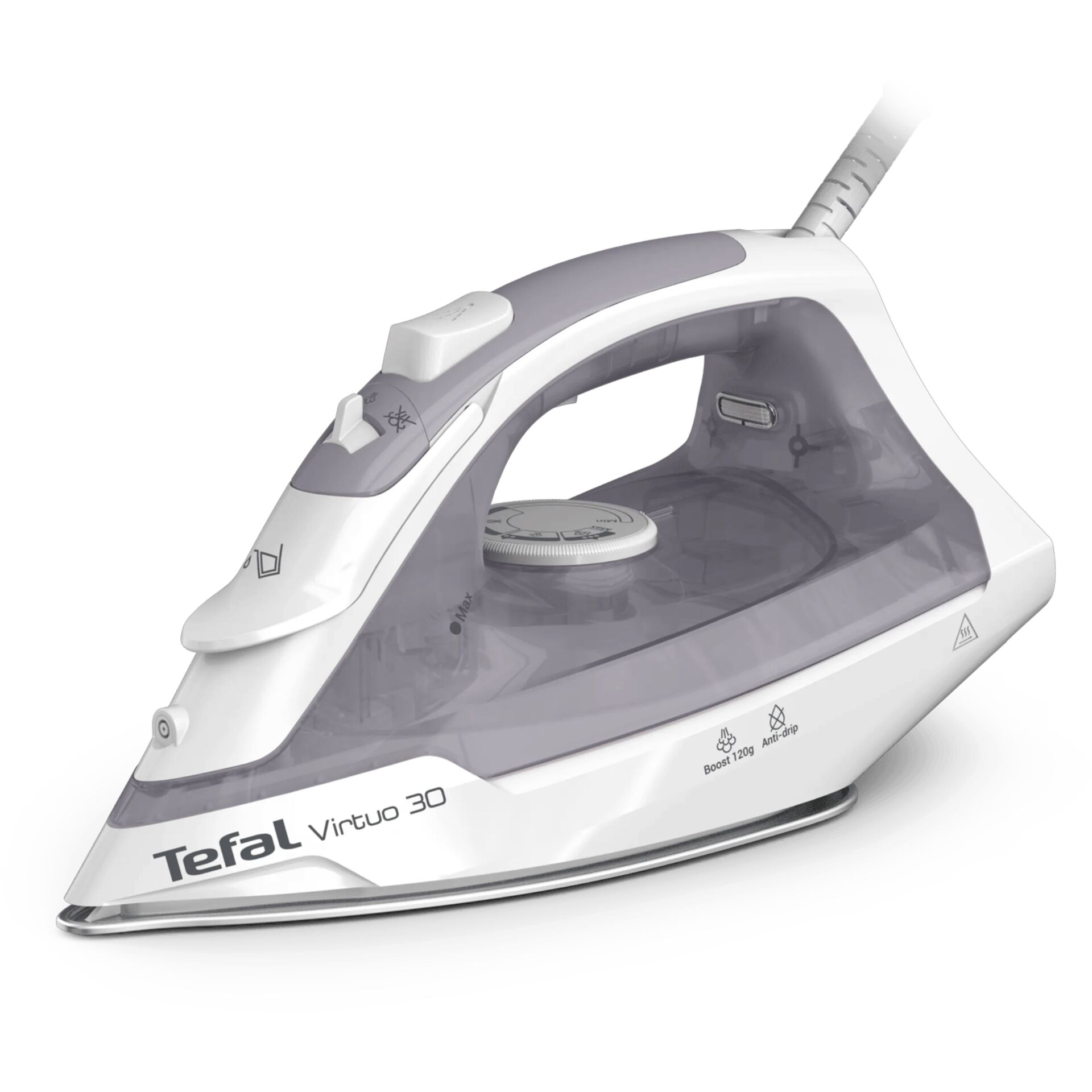 Dampfbügeleisen, Glasdampfgerät, Tefal Virtuo 30, Kraftbügeln, Stahlblech-Design
