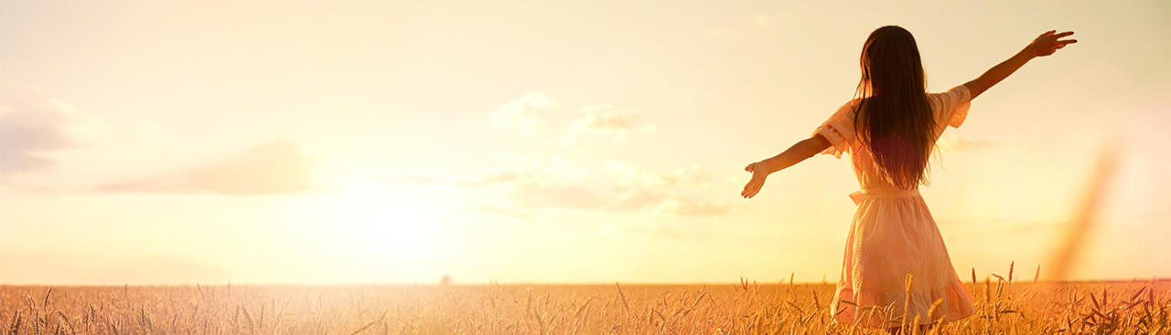 dress, woman, field, sunset, outdoors