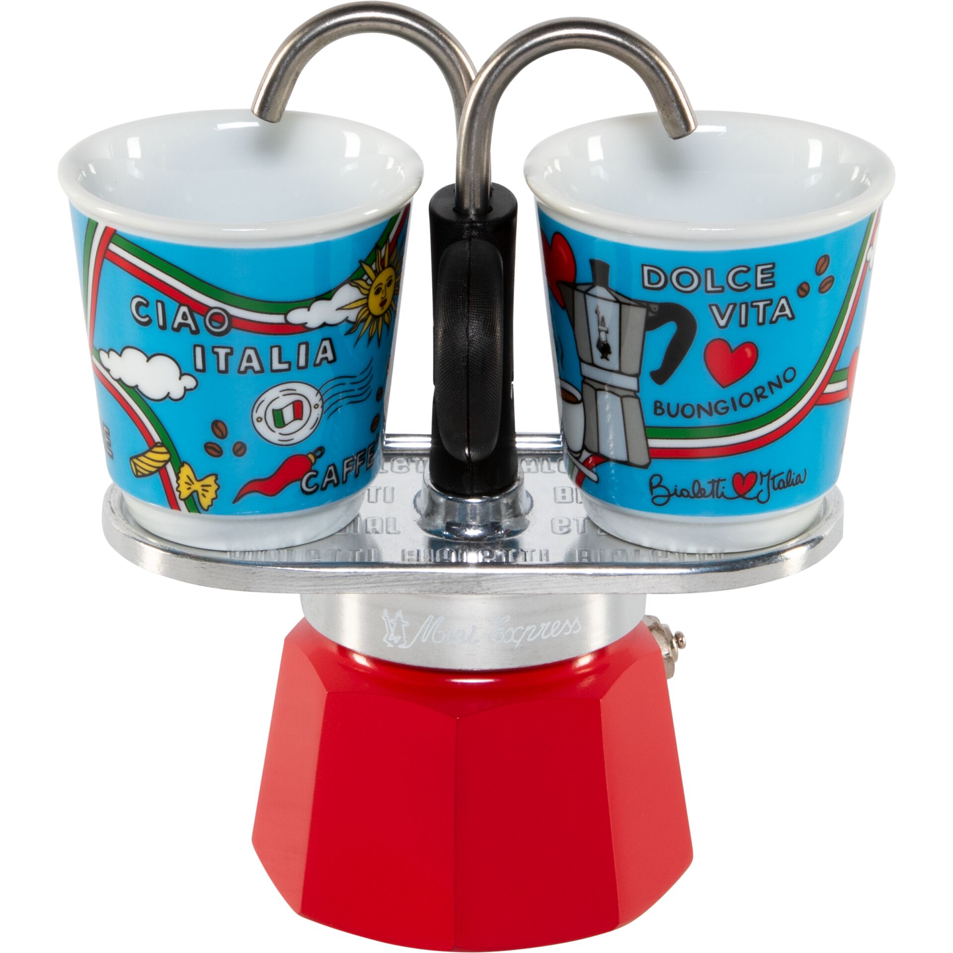 kaffeekanne, espresso-gerät, duo-kupfer, blau, rot