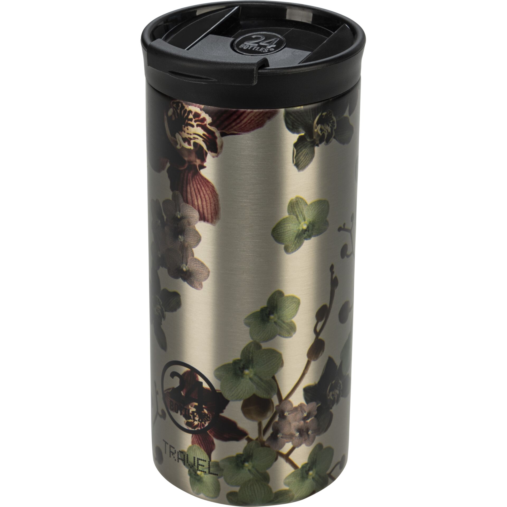 Travel mug, Stainless steel, Floral pattern, Herb leaves, Cup tumbler