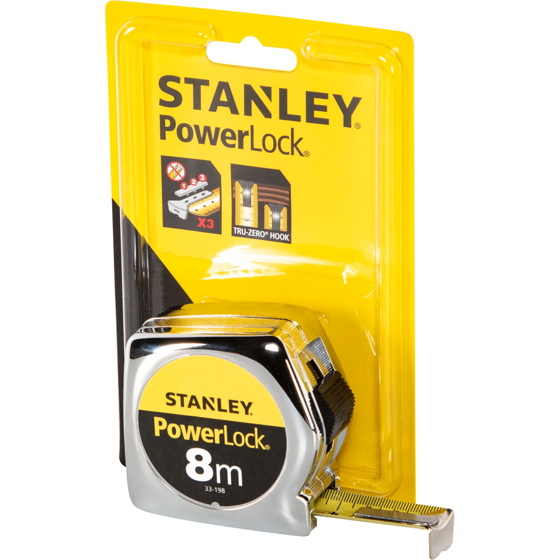 Maßband, Messband, Stahlgehäuse, gelbes Etikett, 8 m, Maßband, Messband, Stanley PowerLock, 8 m, Gelb Verpackung