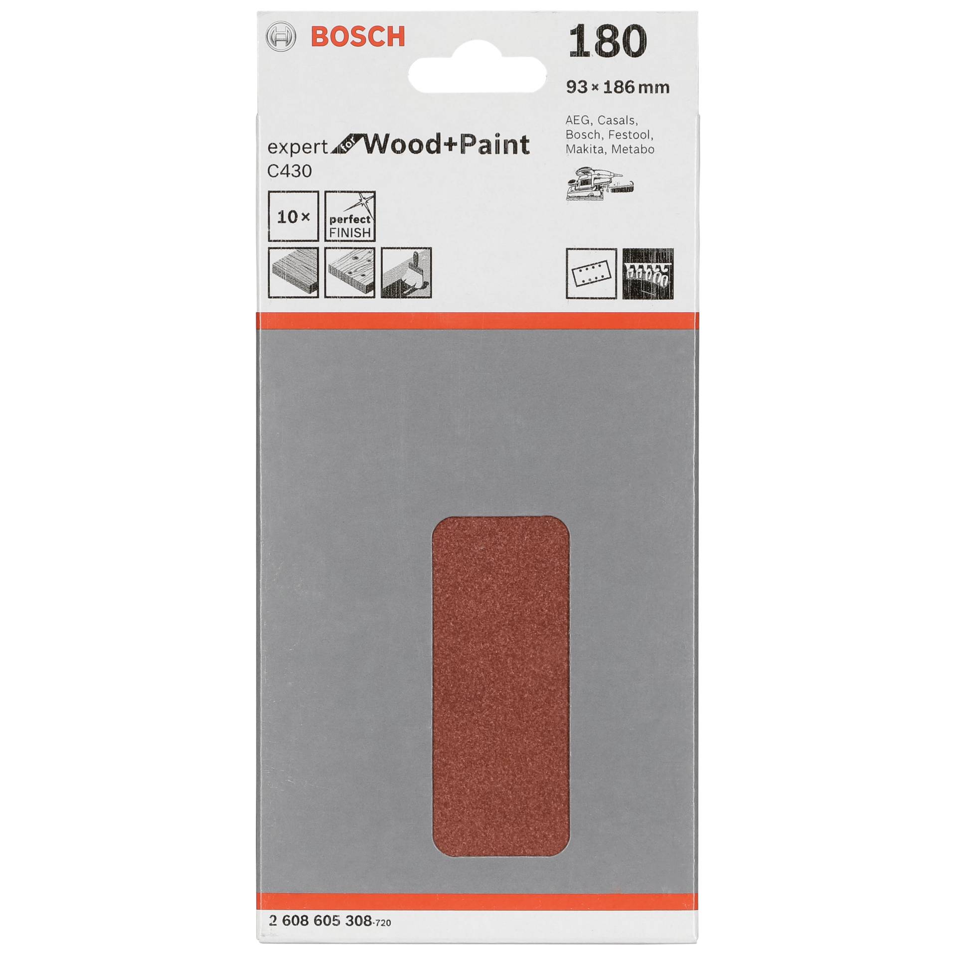 Bosch Schleifblatt C 430 Holz +  Lack 93x186MM Körnung 180 10 St.