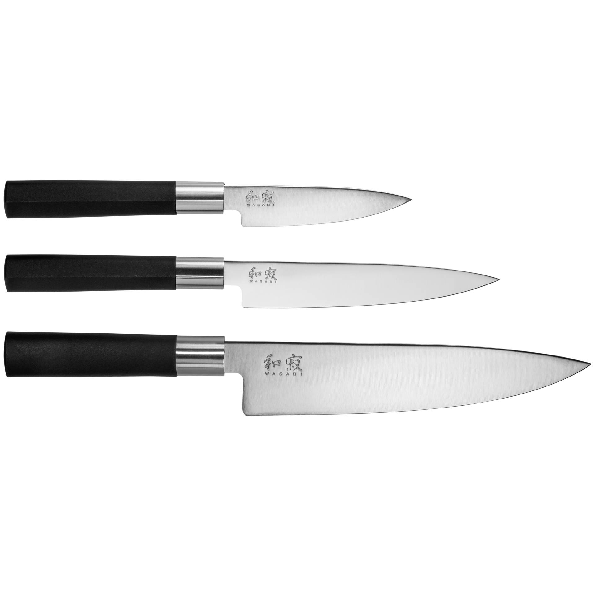 messer, küchenmesser, set, schwarz, stahl