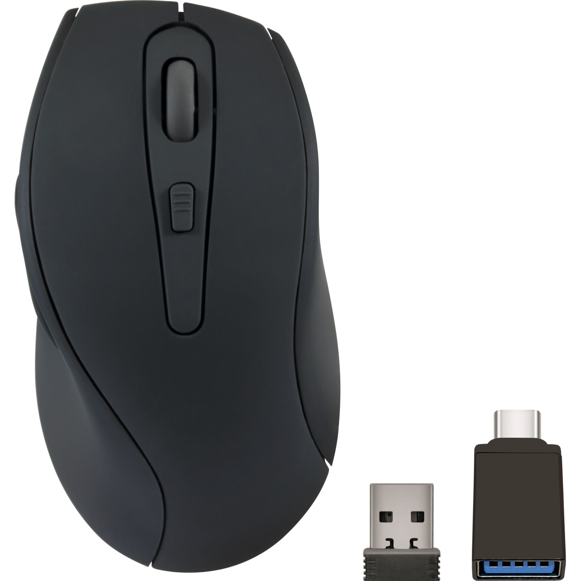 Drahtlose Maus, USB-C Adapter, USB-A Adapter, Schwarz, Optische Maus