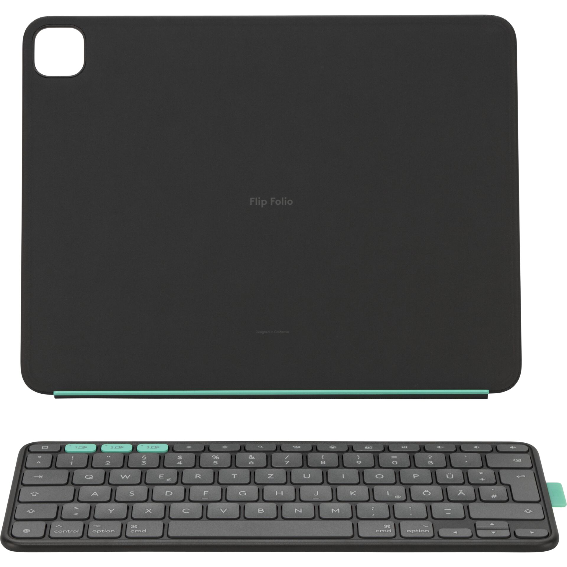hülle, tablet-hülle, flip-folio, schwarz, tastatur