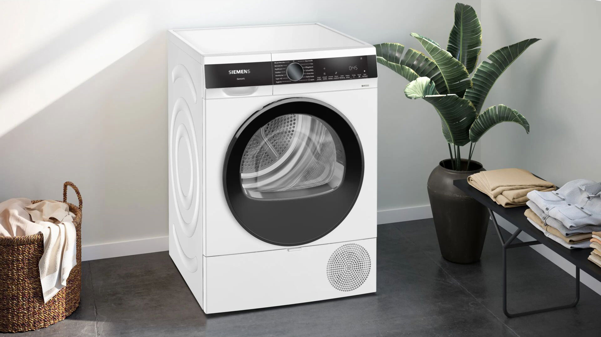 Waschmaschine, Frontlader, Weiß, Metall-Trommel, Wäschereimaschine