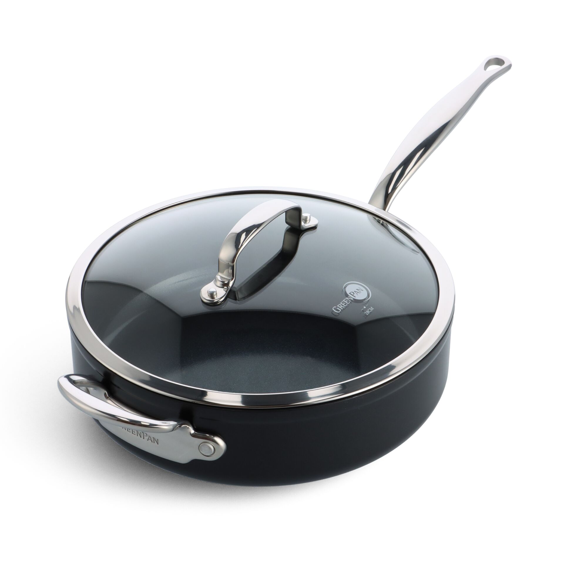Kochtopf, Pfanne, Teflon, Glasdeckel, Stählerner Griff