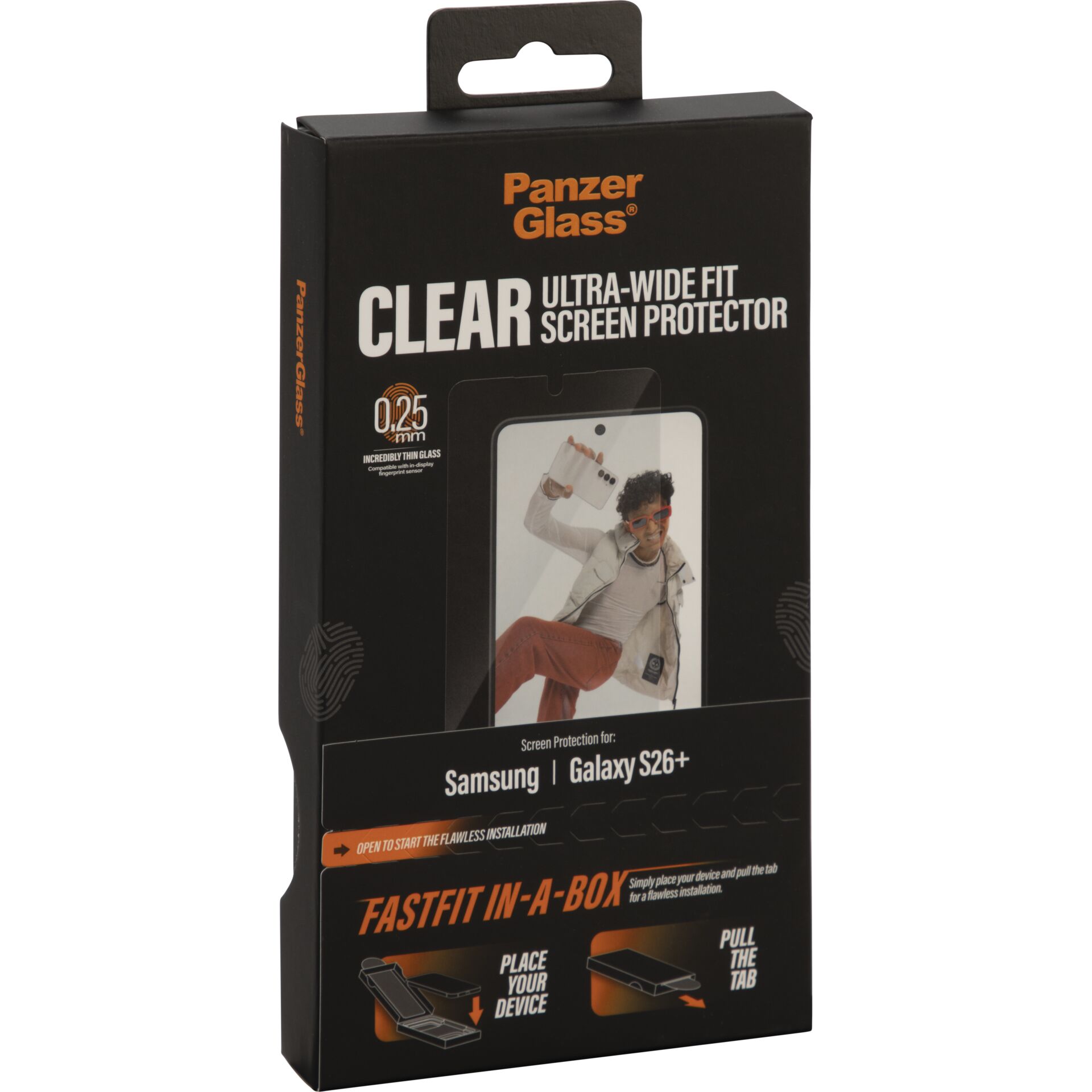 Screen protector, Ultrawide fit, 0.25 mm, Samsung Galaxy S26+, In-a-box