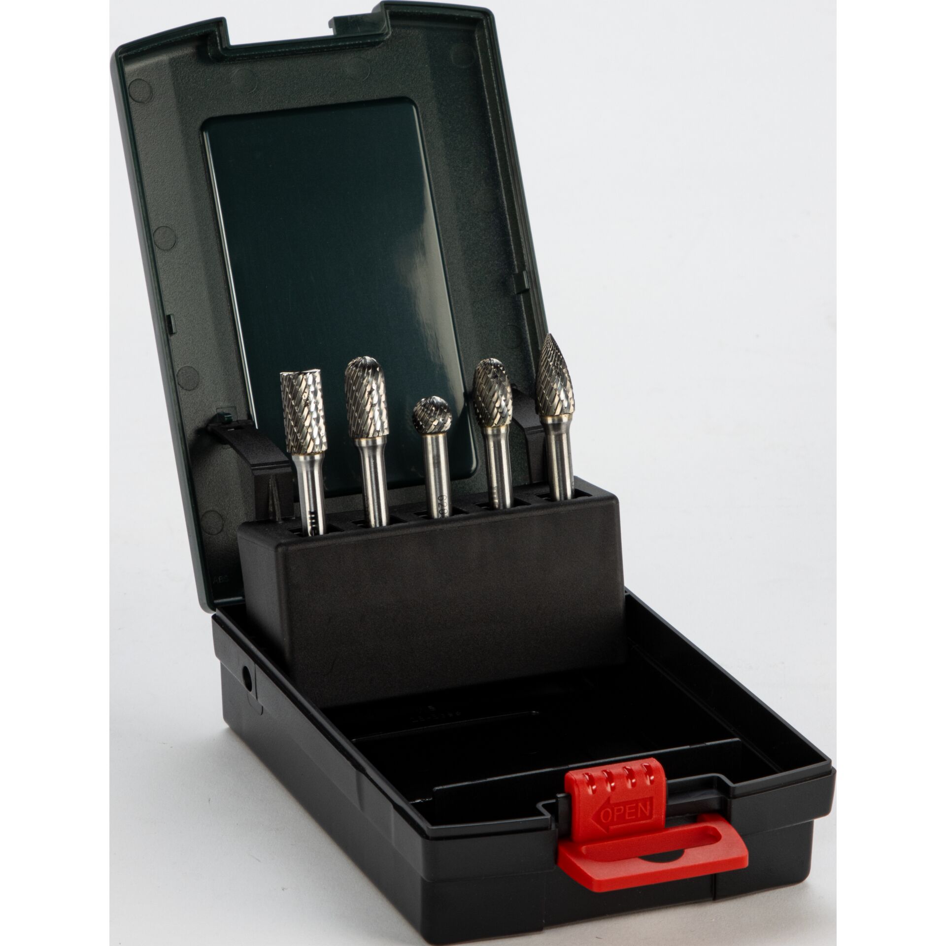 Besteck, Frässtifte-Set, Hartmetall, Metall, Aufbewahrungsbox, Schwarz-Rot