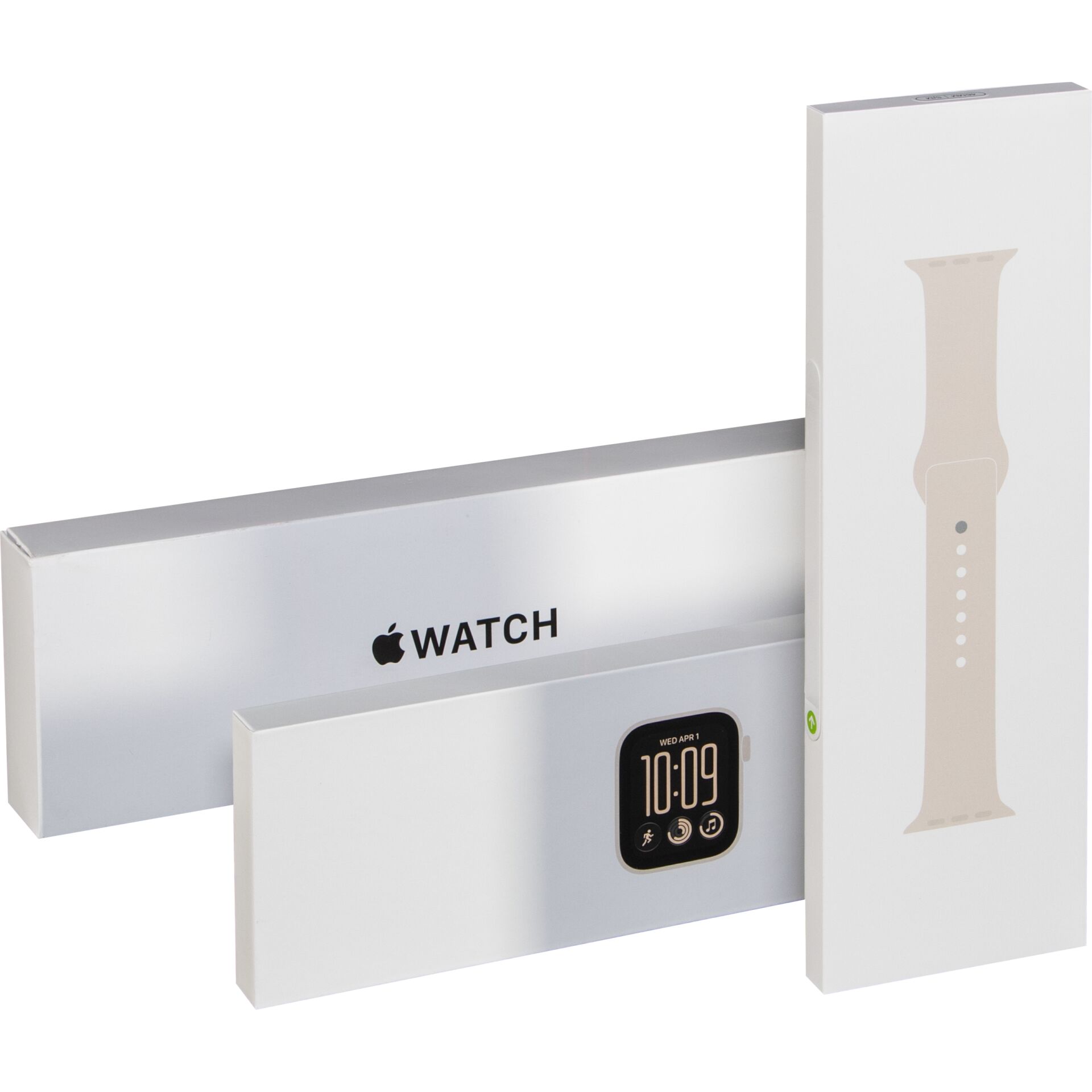 Apple Watch, Uhrenverpackung, Smartwatch, digitales Display, Armbandbeige