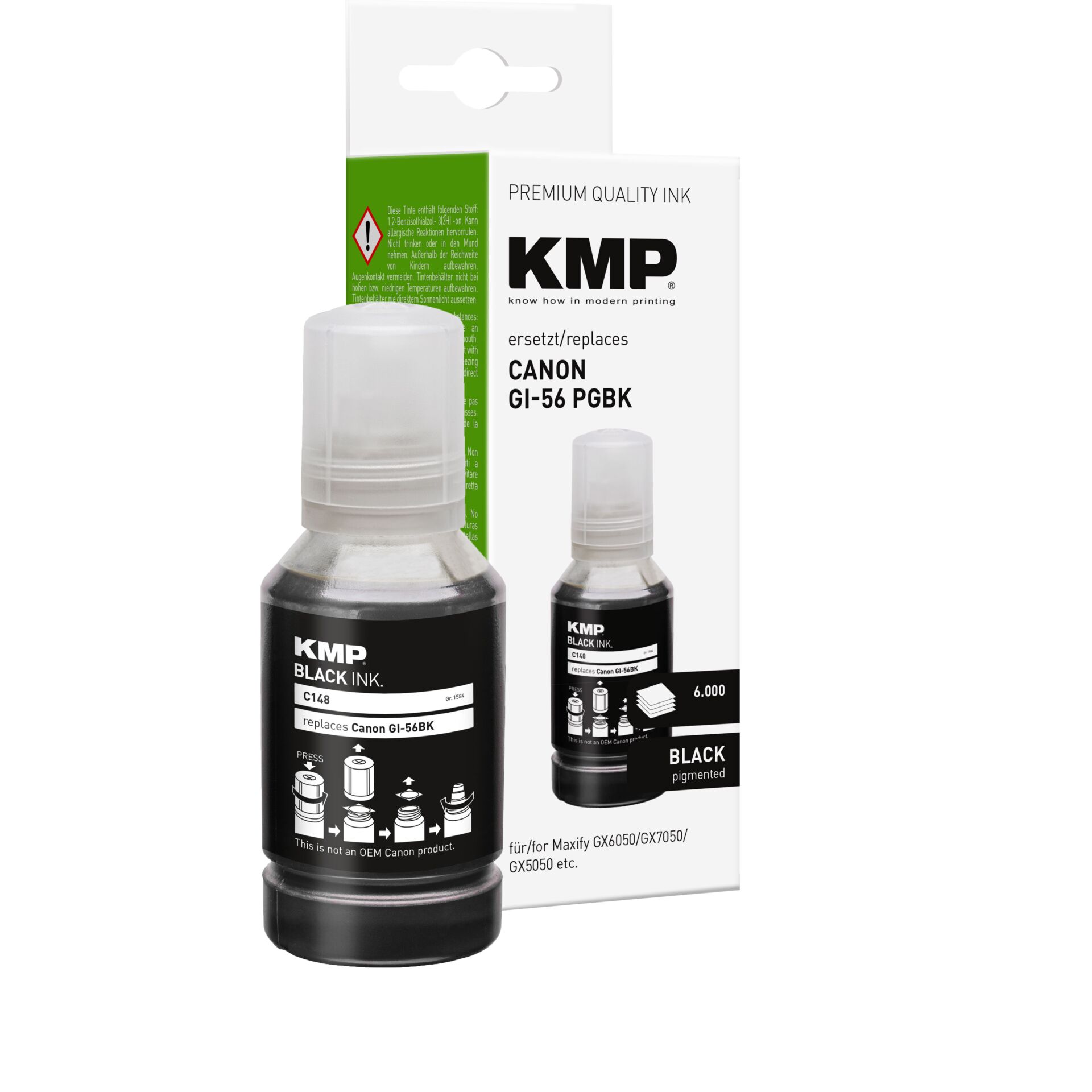 Flasche, QR Code, Tintenflasche, KCM Black Ink, Canon Ersatz, Pigmenttinte, DIN A4 kompatibel
