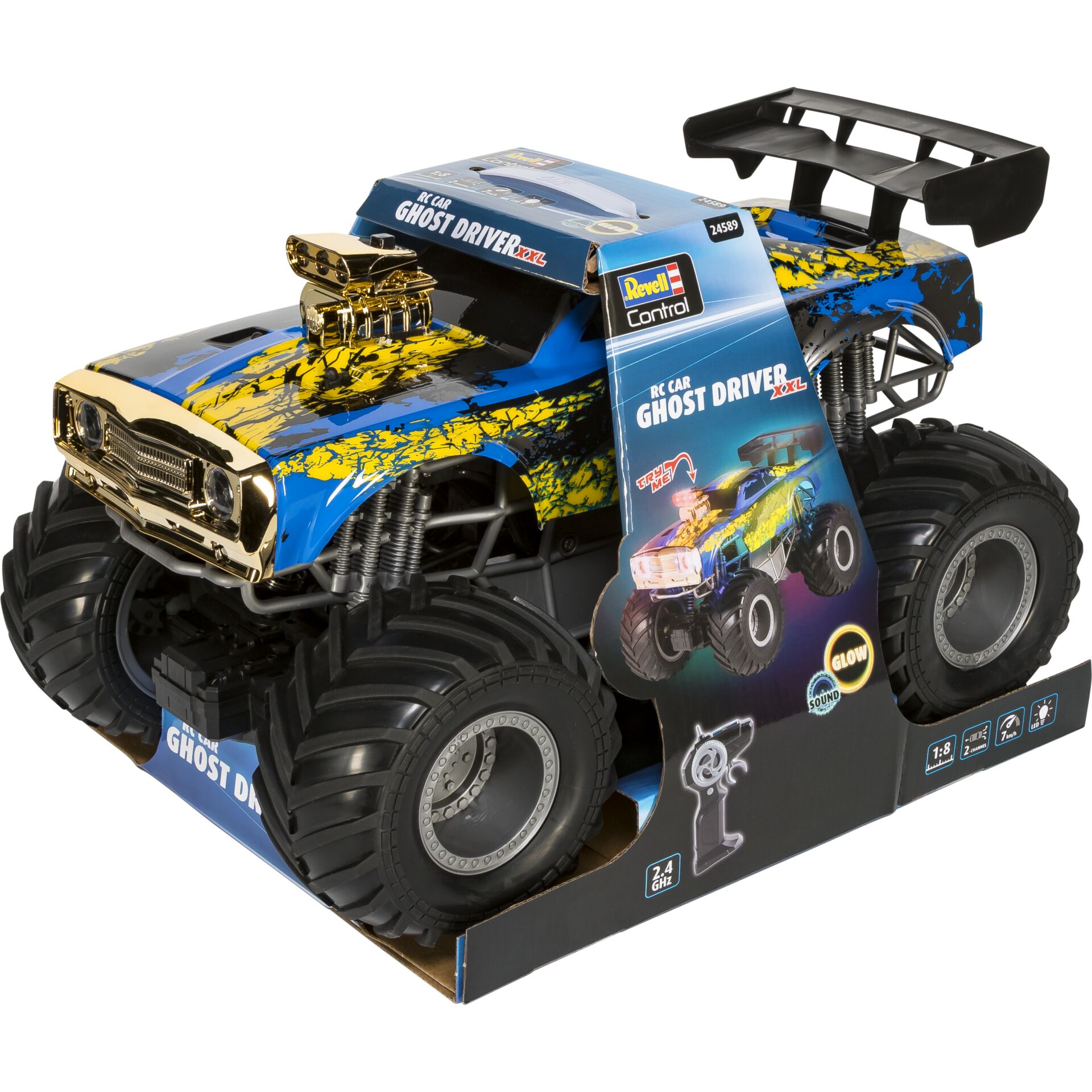 RC Auto, Geisterfahrer?, Monster Truck, Blau Gelb, Große Räder