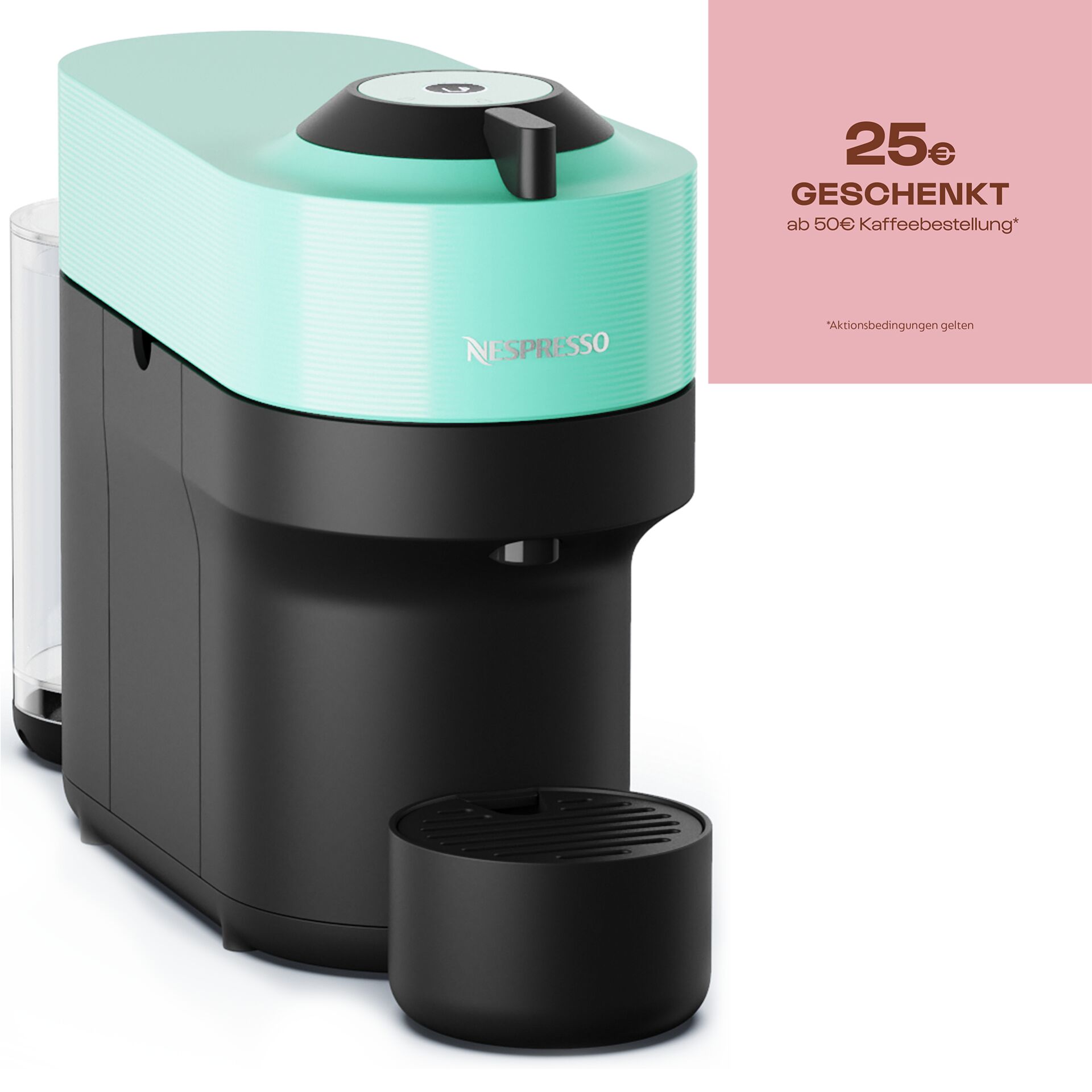 Pokal, Kaffeemaschine, Nespresso, Kapselmaschine, Mintgrün, Klarer Deckel, Kaffeemaschine, Espressomaschine, Kapselmaschine, Mintgrün, Kaffeeausgabe, Kaffeemaschine, Kaffeeautomat, Pulverisierer, Türkisst, Kapselsystem