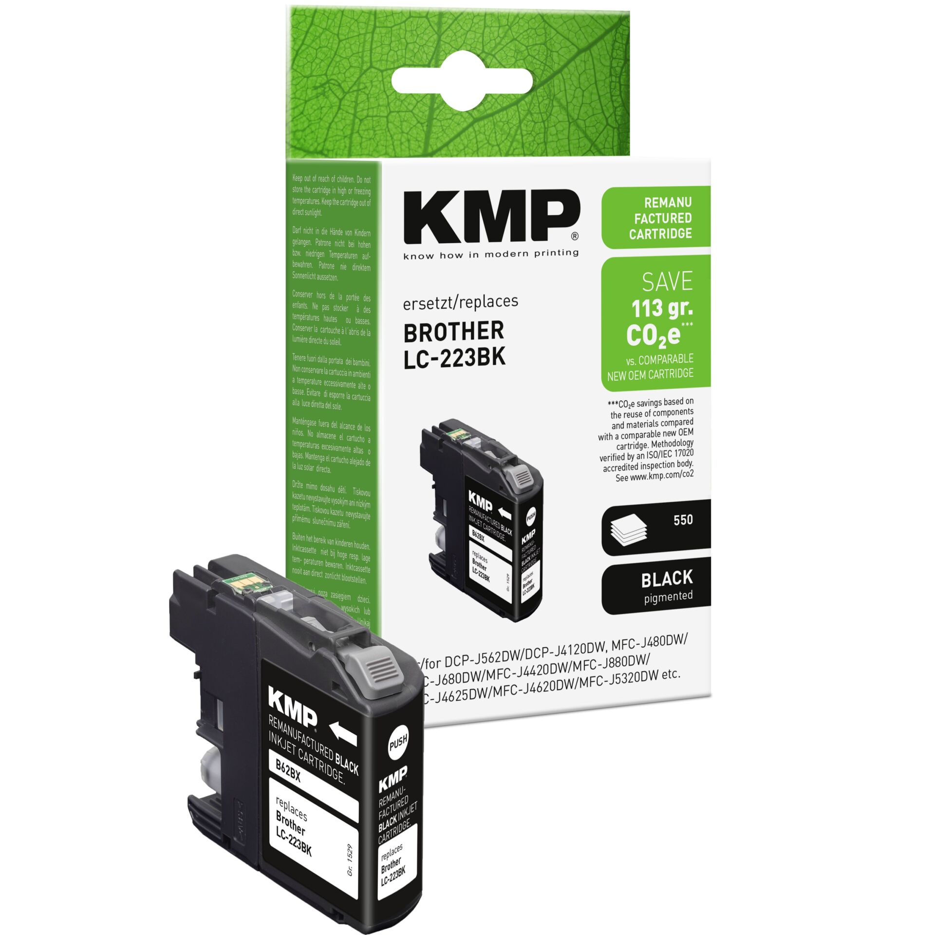 Adapter, Elektronik, QR Code, Tintenpatrone, Druckerpatrone, Brother LC-223BK, KMP kompatible Patrone, Schwarz pigmentiert