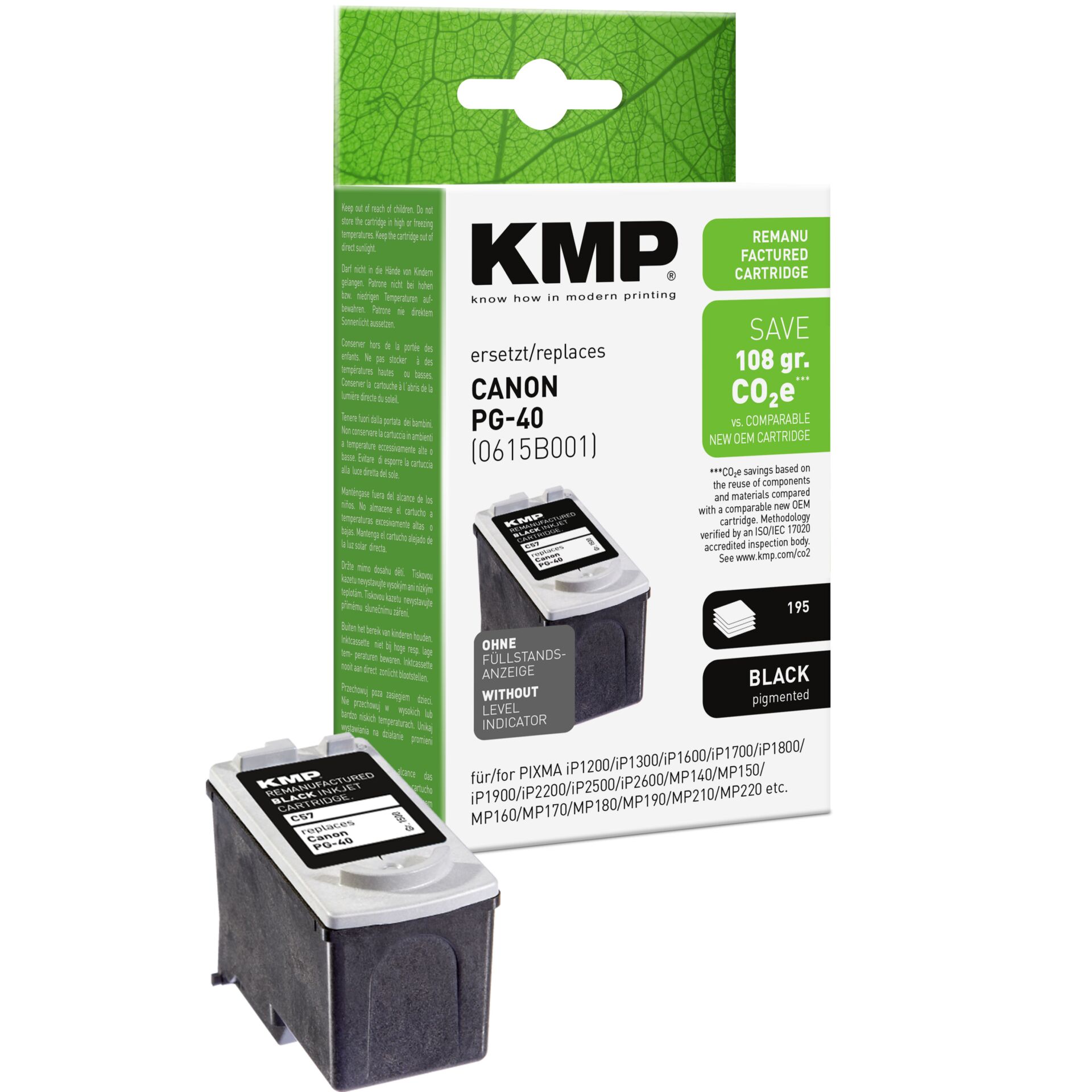 Adapter, Elektronik, QR Code, Tintenpatrone, Canon PG-40, Schwarzpigment, KMP Ersatz, Druckerzubehör