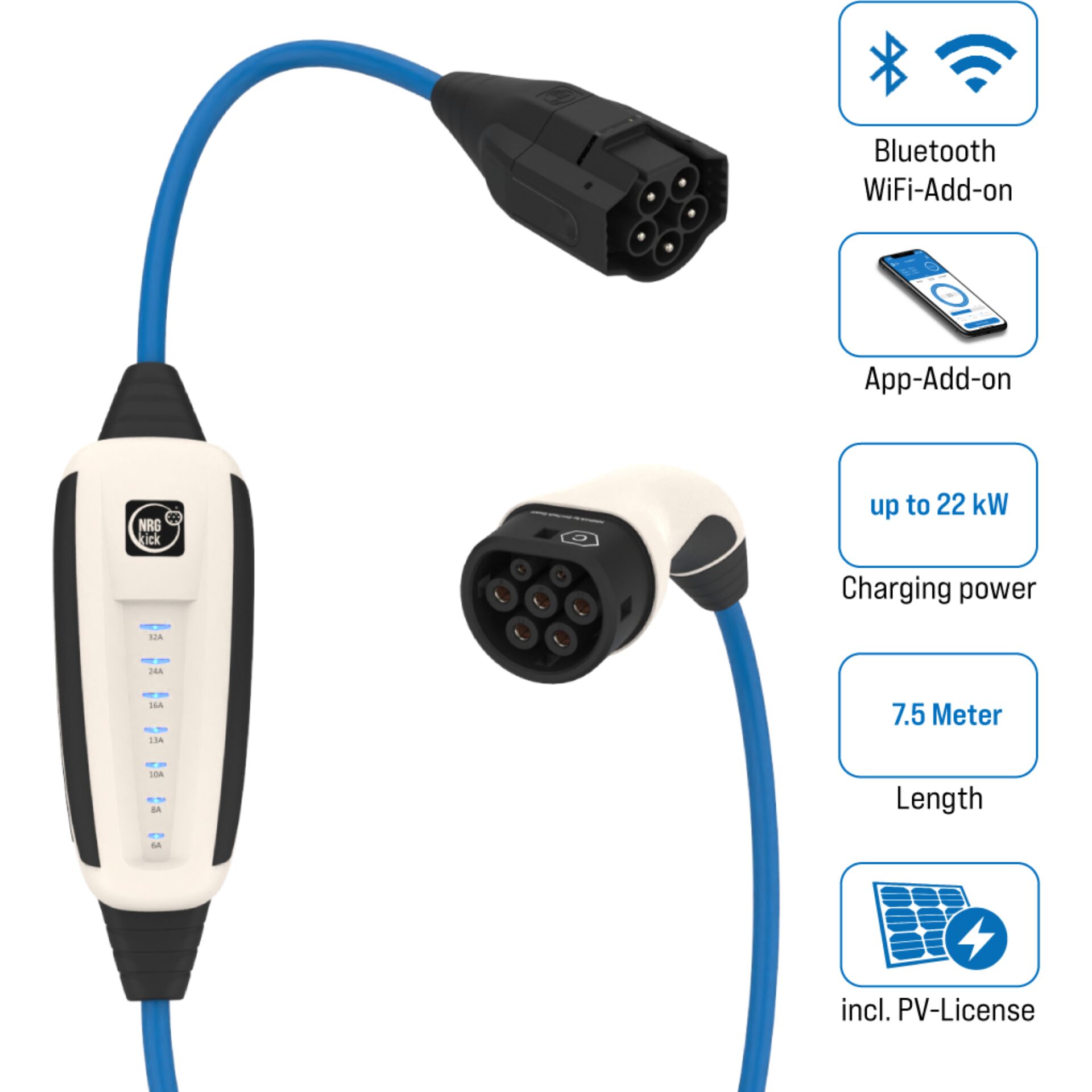 Adapter, Elektronik, Computer-Ausrüstung, Computerausrüstung, Elektrisches Ladekabel, Ladegerät für Elektrofahrzeug, 7,5 Meter, PV-Lizenz eingeschlossen?, Bluetooth/WiFi Add-on