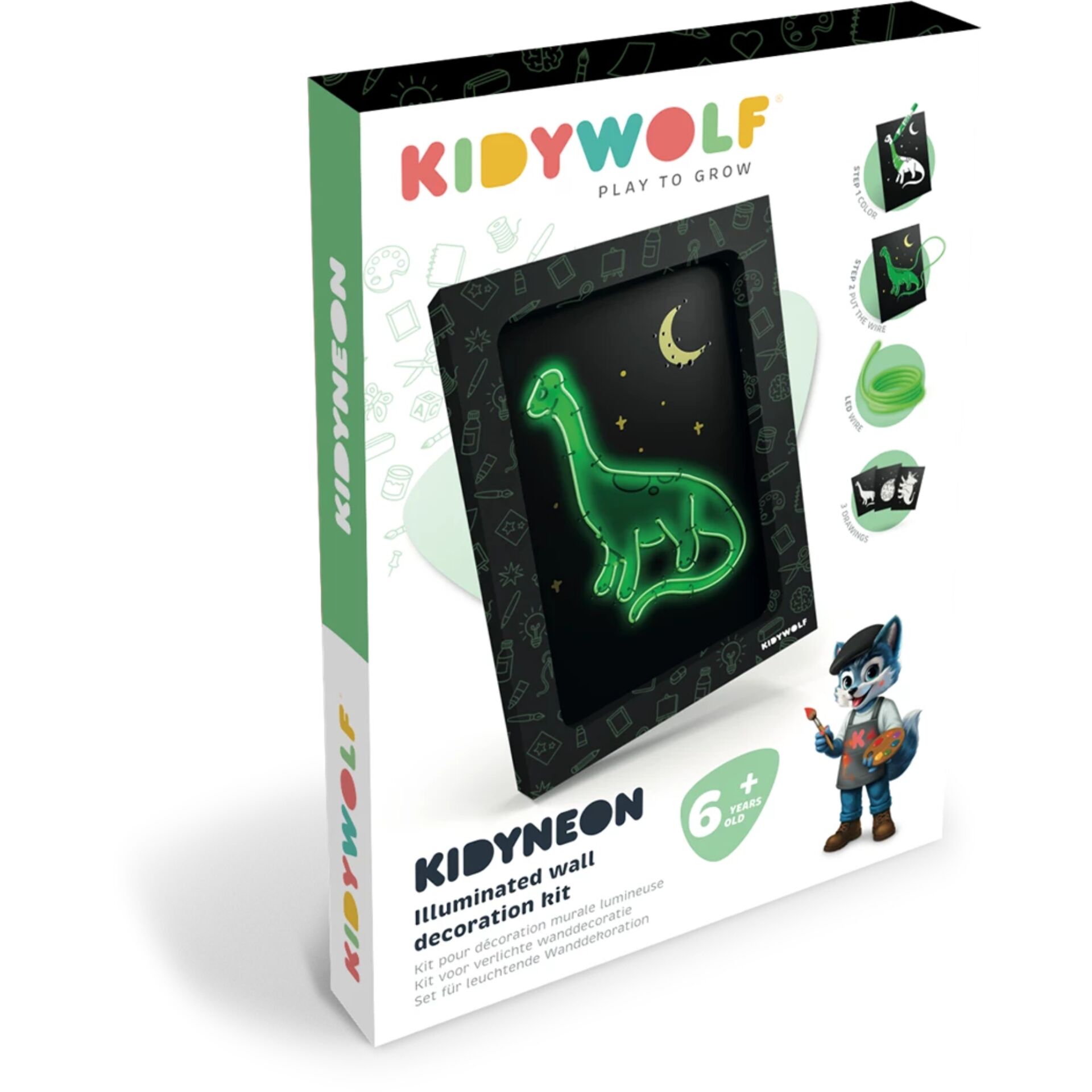 Dinosaurier Wandbild, Nachtlicht, Leuchtendes Wandbild, Kinderzimmer Dekoration, Grün Neon