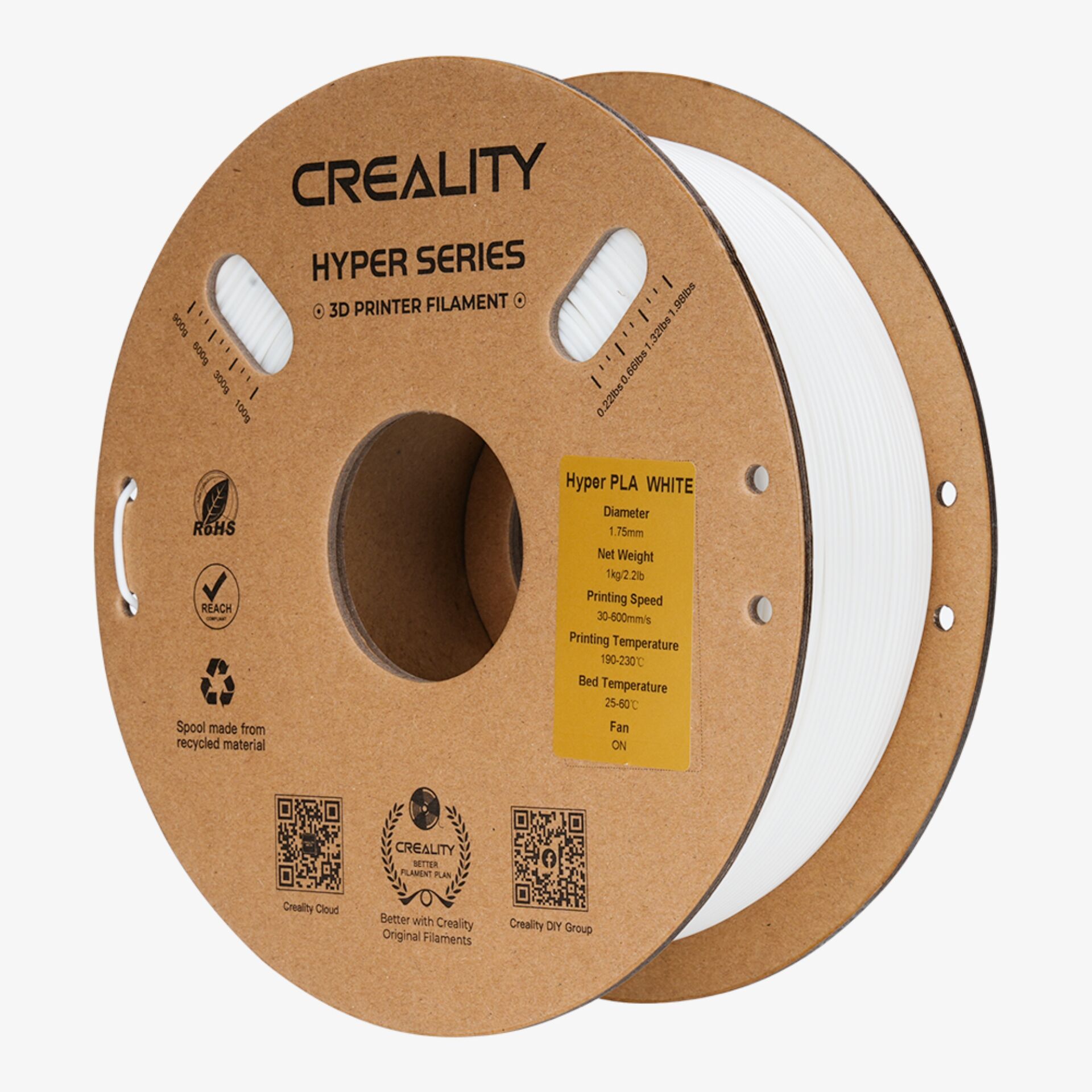3D-Druck Filament, PLA Weiß, Spule, 2,85mm, Hyper-Serie