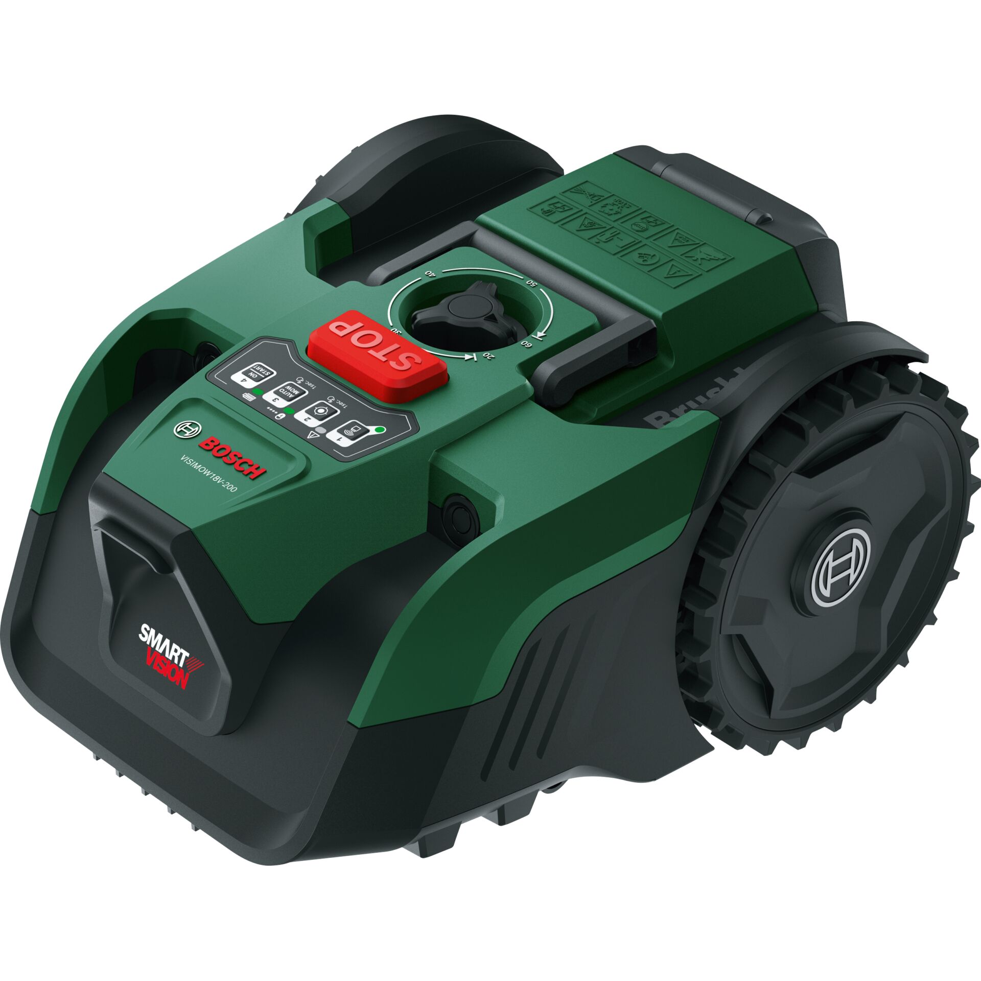 Rasenmäher, Roboter-Rasenmäher, Grün, Rotter Stoppknopf, Räder