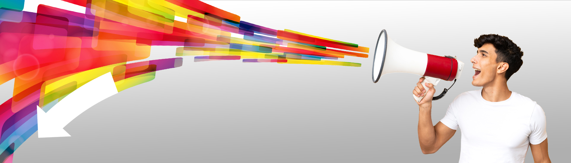 Megaphone, Sprechrohr, Kinetische Farben, Farbenstrahlen, Werbebild