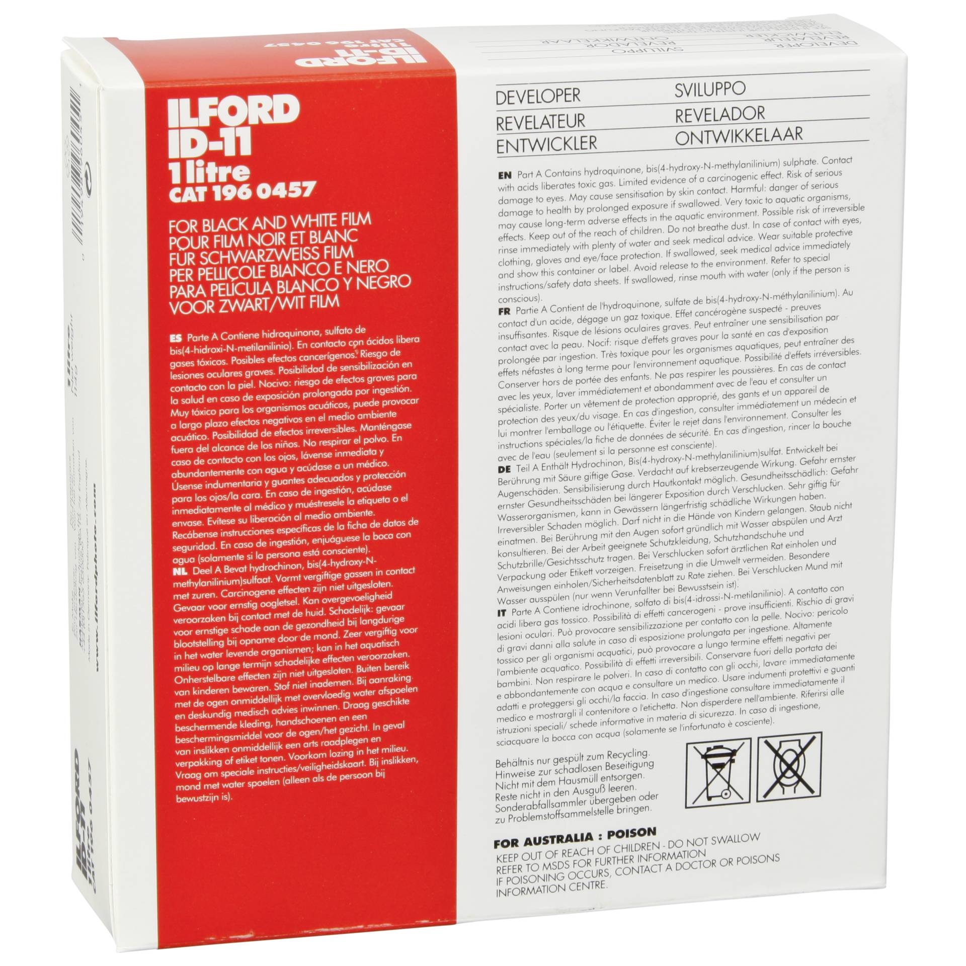 1 Litre, Ilford ID-11, Filmverpackung, Schwarzweißfilm, Chemische Warnung