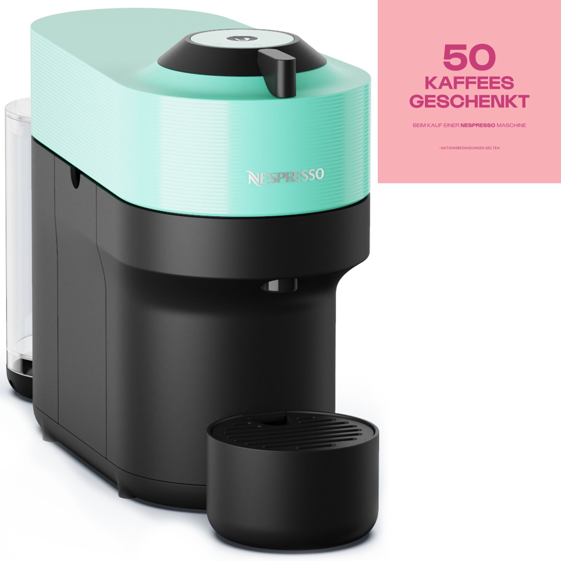 Pokal, Kaffeemaschine, Nespresso, Kapselmaschine, Mintgrün, Klarer Deckel, Kaffeemaschine, Espressomaschine, Kapselmaschine, Mintgrün, Kaffeeausgabe, Kaffeemaschine, Kaffeeautomat, Pulverisierer, Türkisst, Kapselsystem