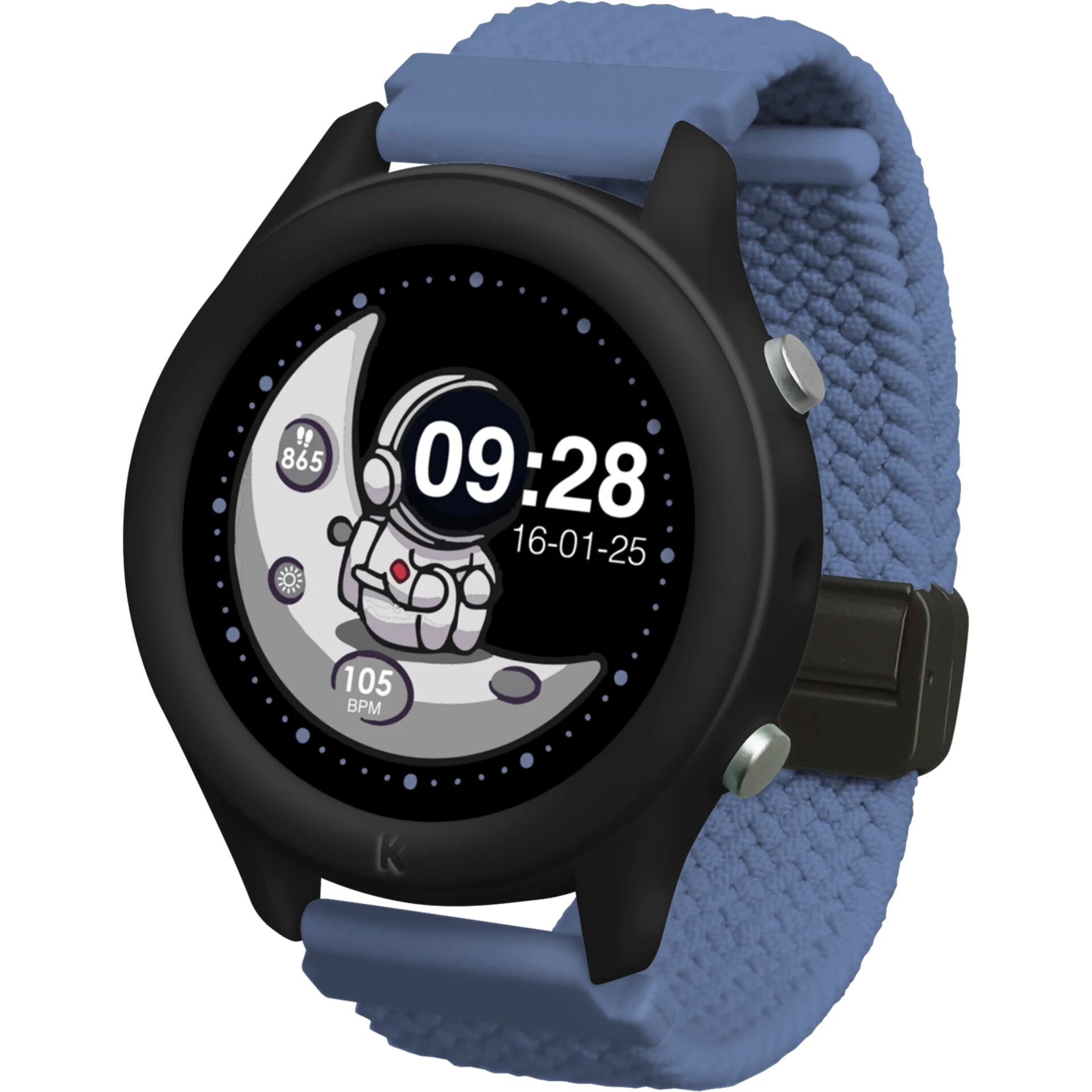 Smartwatch, Digitale Uhr, Astronauten-Design, Blauer Armband, Runder Zifferblatt