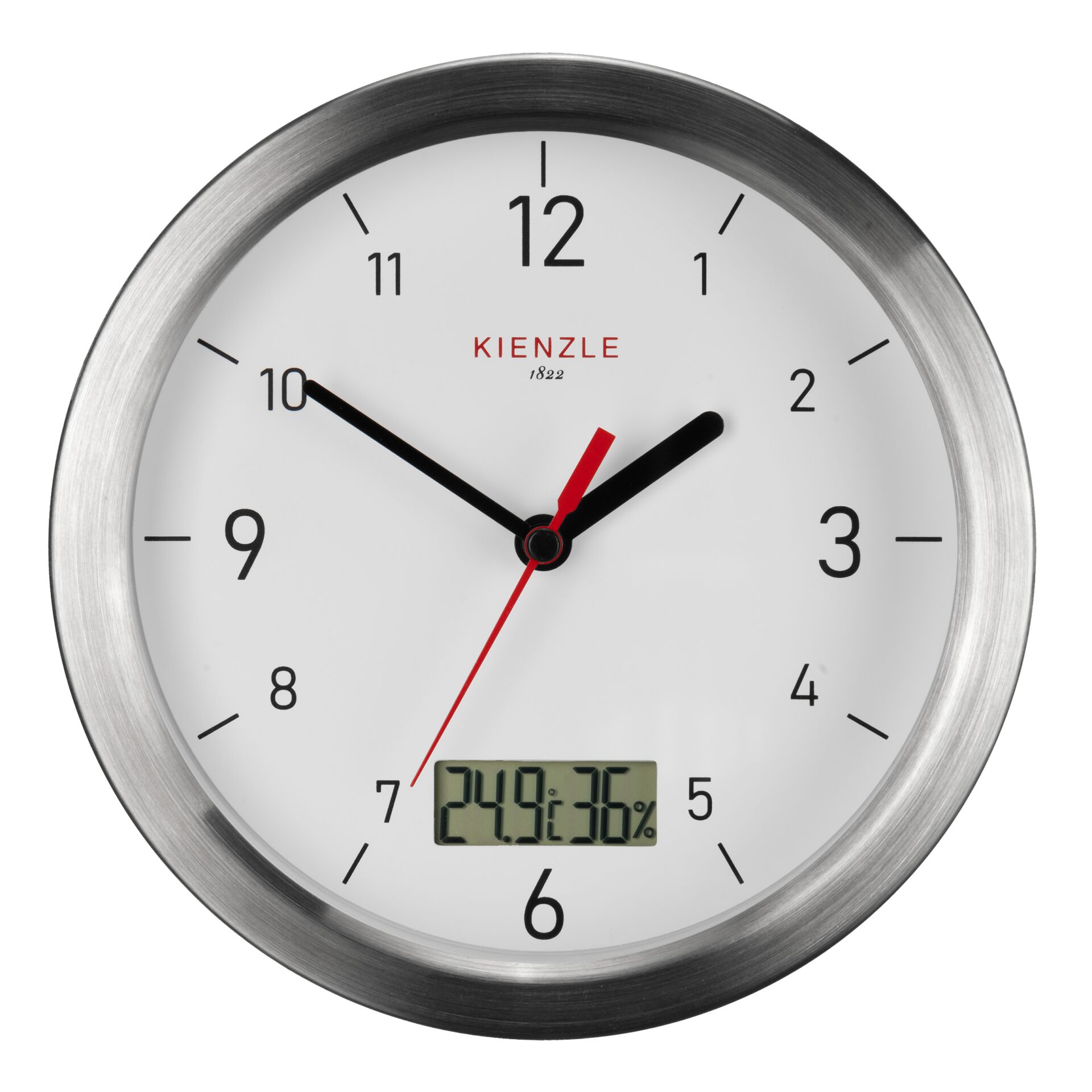 Wanduhr, Analoguhr, Metalluhr, Digitalanzeige, Thermo-Hygrometer